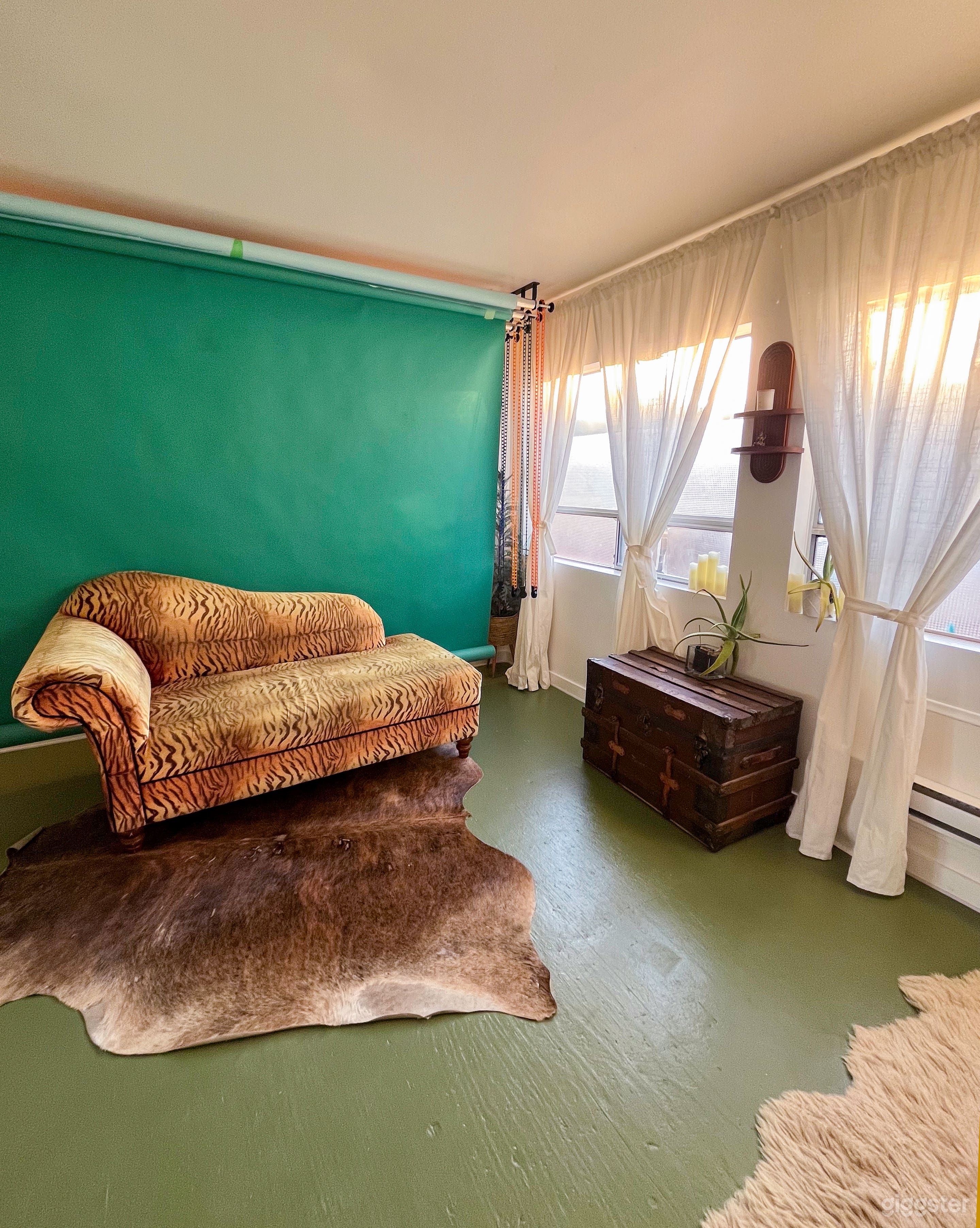 Natural Light &amp; Cozy Vibes – Large windows with sheer curtains (or blackout blinds) provide the perfect ambiance for any shoot.