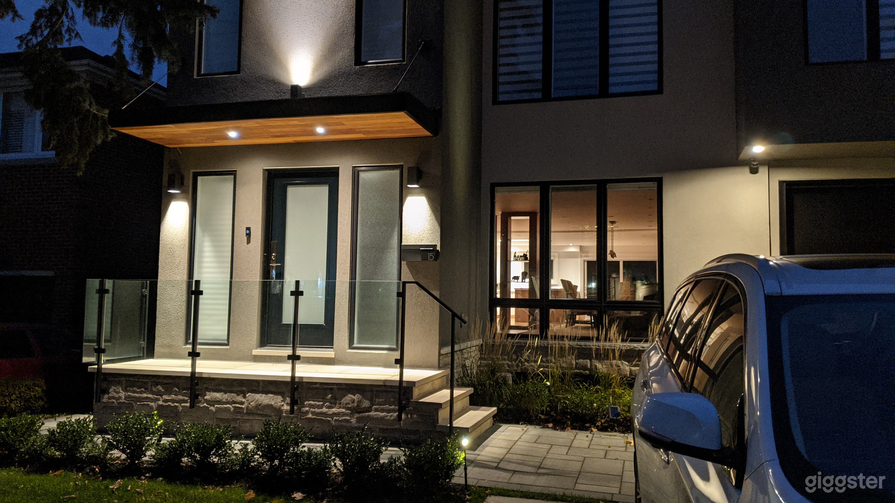 Front of house at night