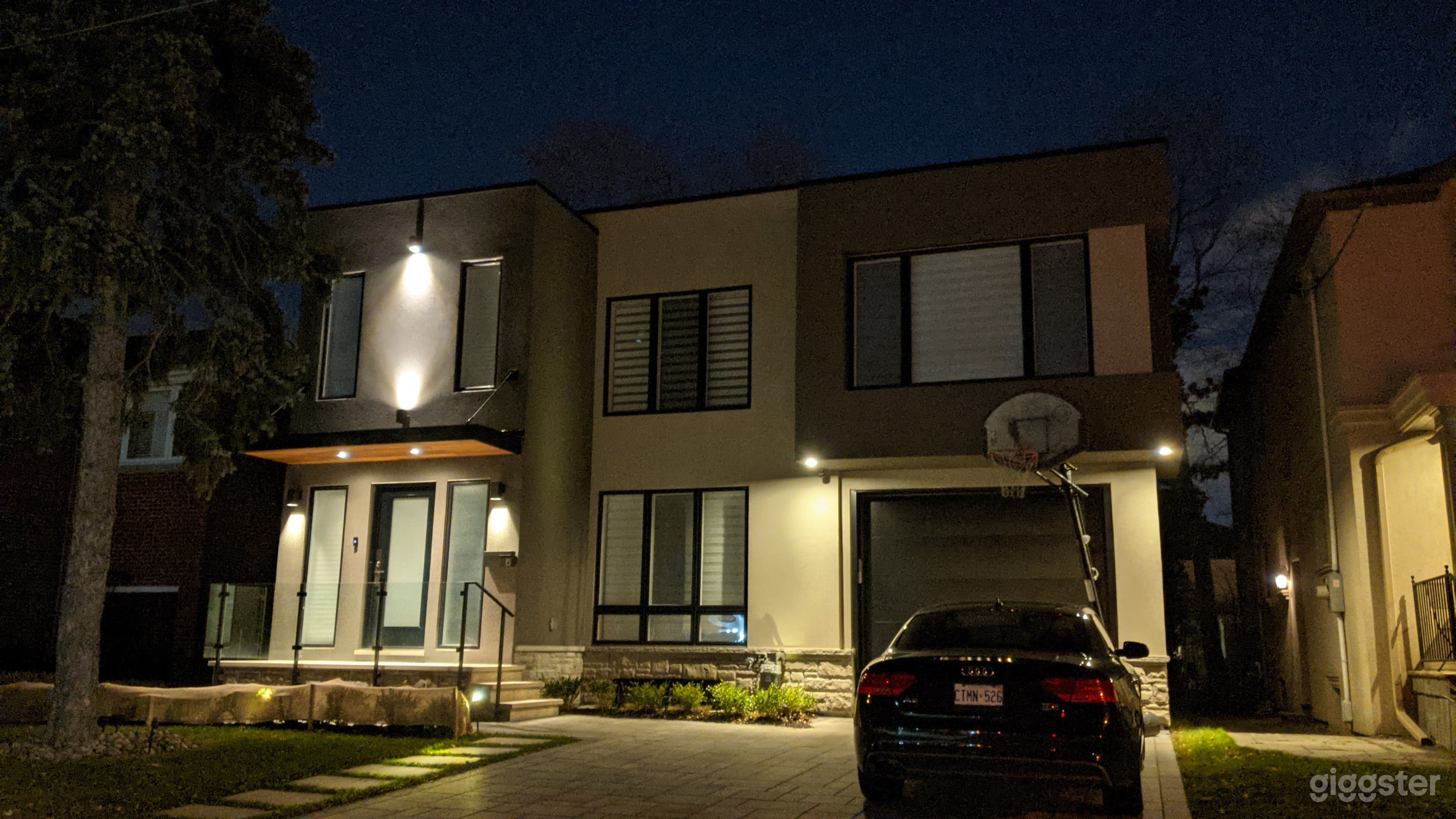 Front of house at night