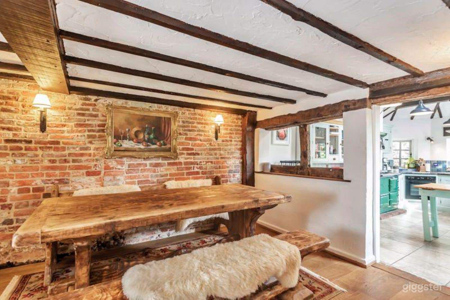 Dining room with original brick wall
