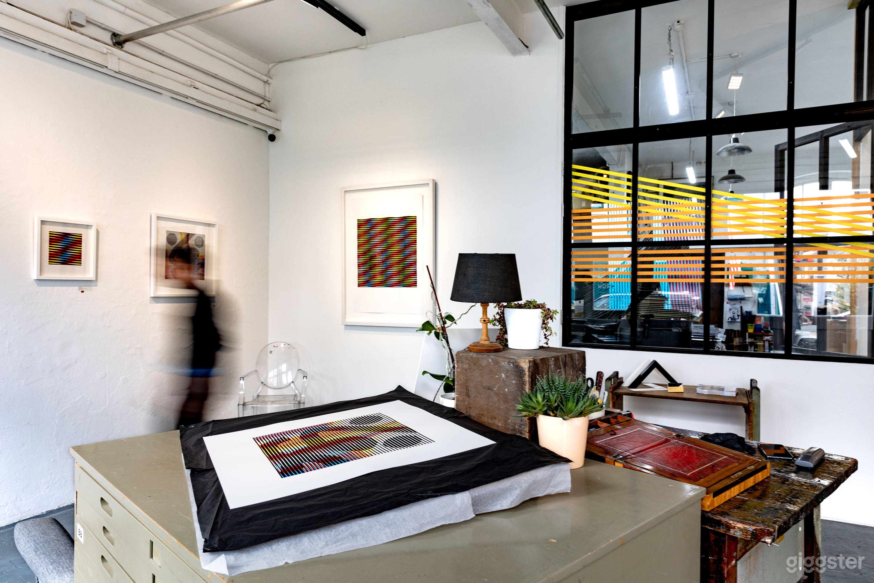 The gallery - looking towards the back wall/gallery/studio partition wall (which fully opens). 