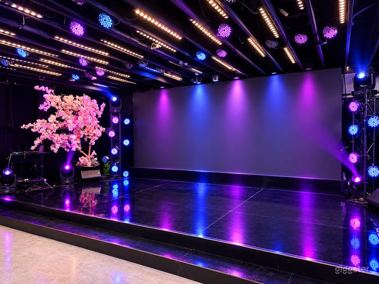  Hauptbühne mit LED-Hintergrund, professionellen Lautsprechern und Beleuchtung 
