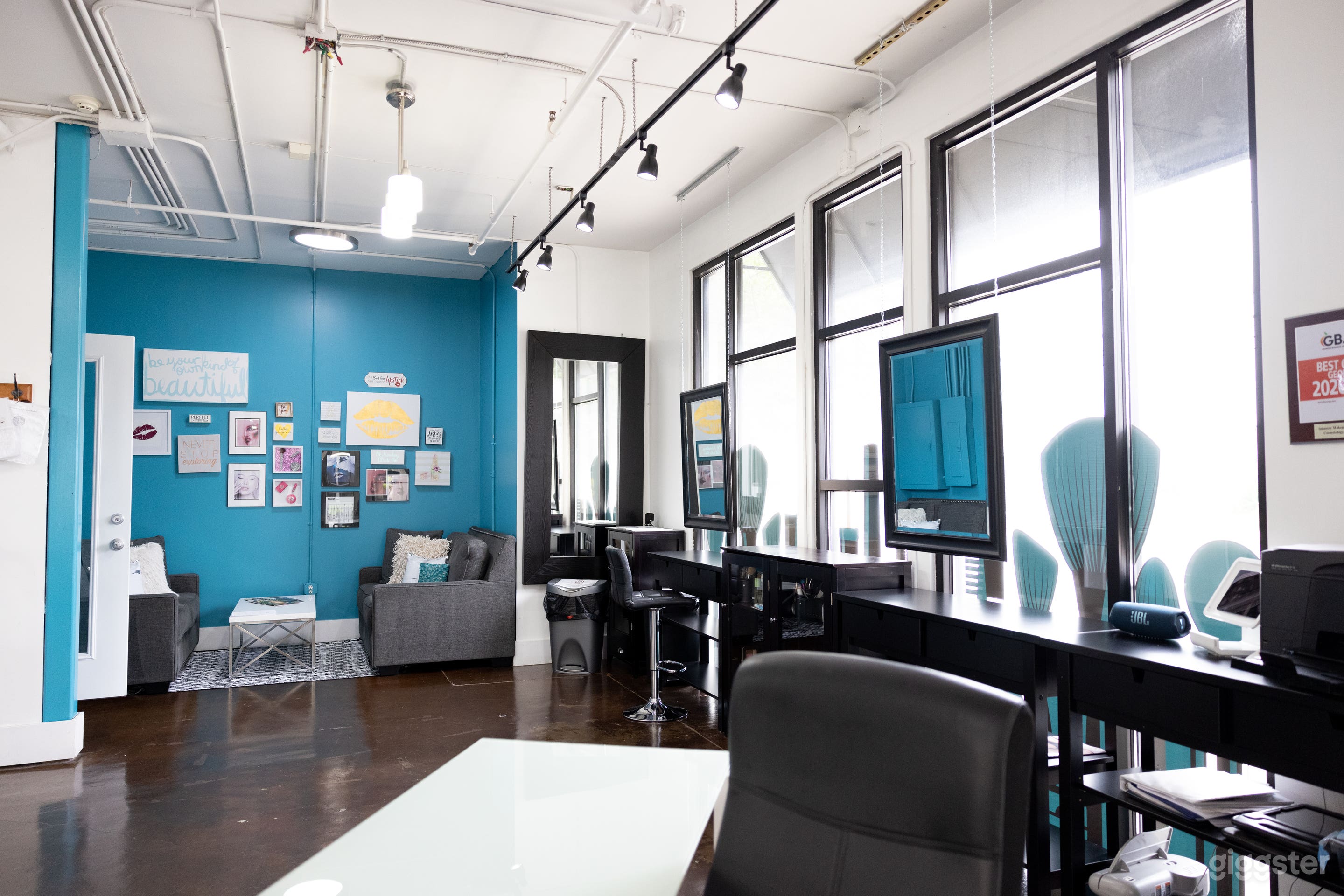 Reception desk and additional makeup booths