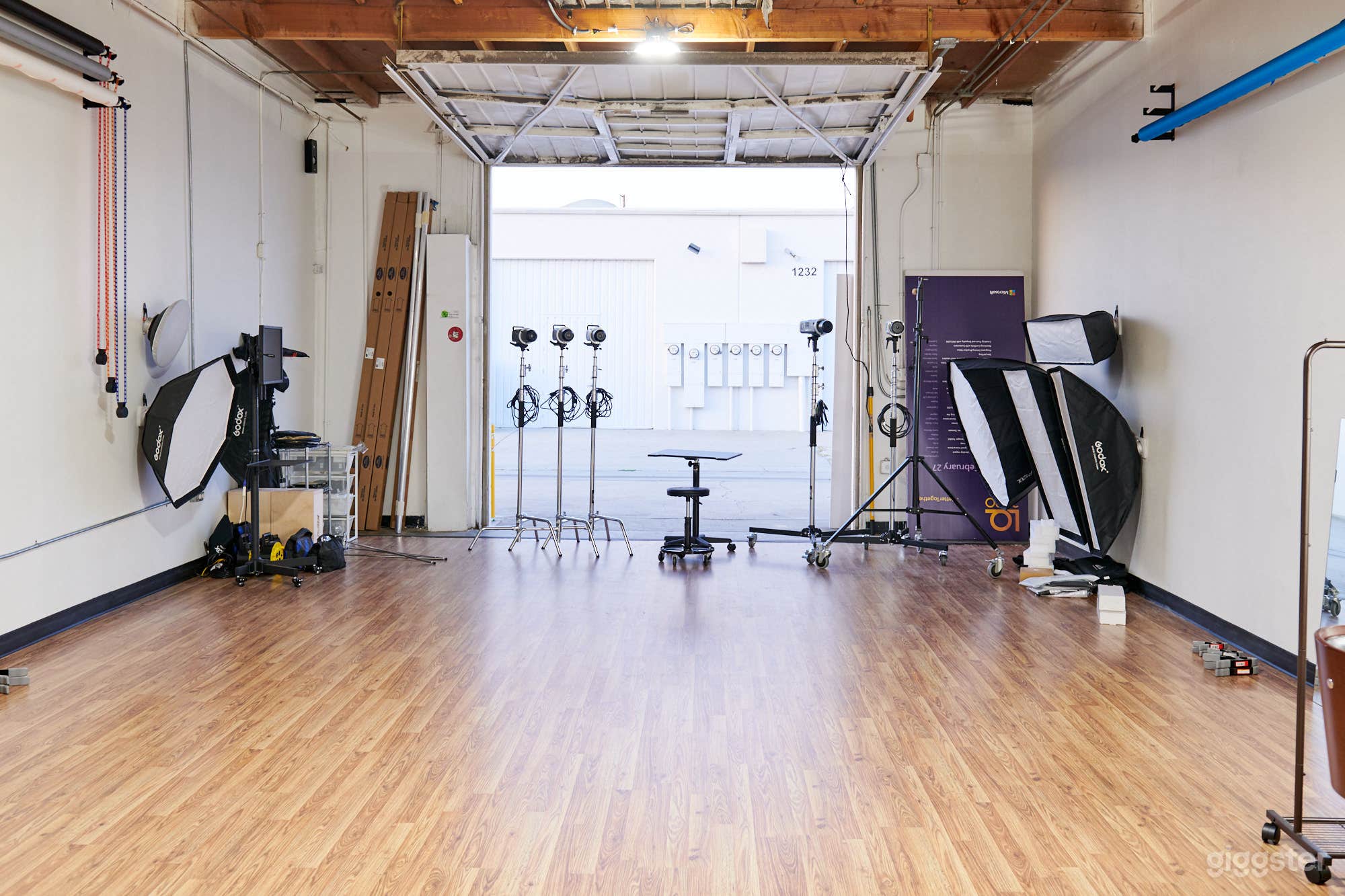 Main Shooting area With Rollup Door Open for Natural Light