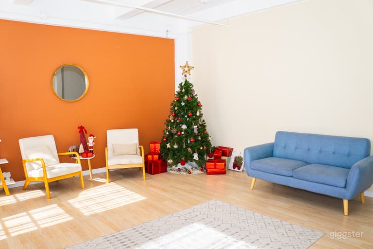  Scandinavian Loft with  Christmas Tree and Large Windows 
