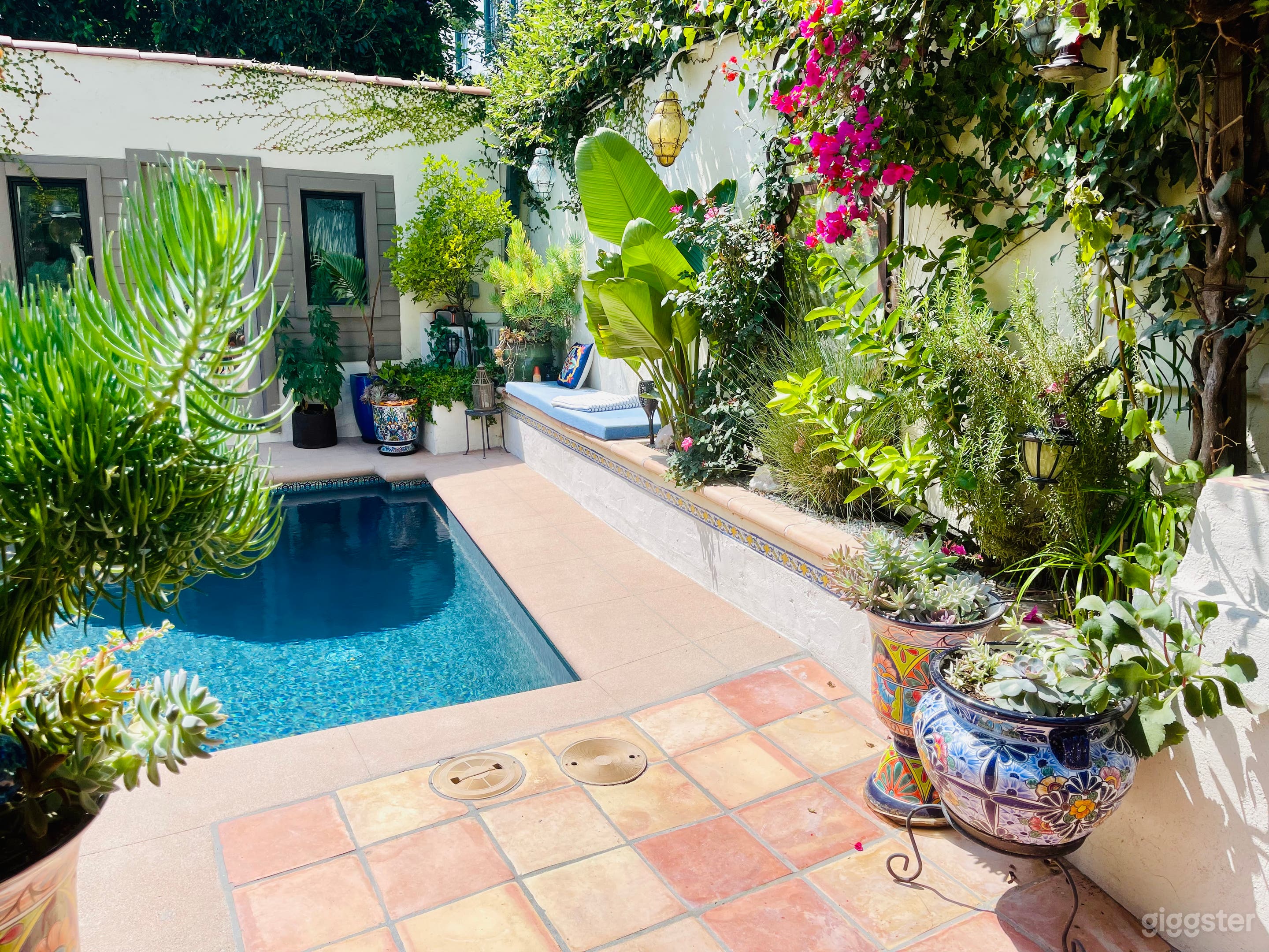Cute spanish-tropical patio with heated pool.