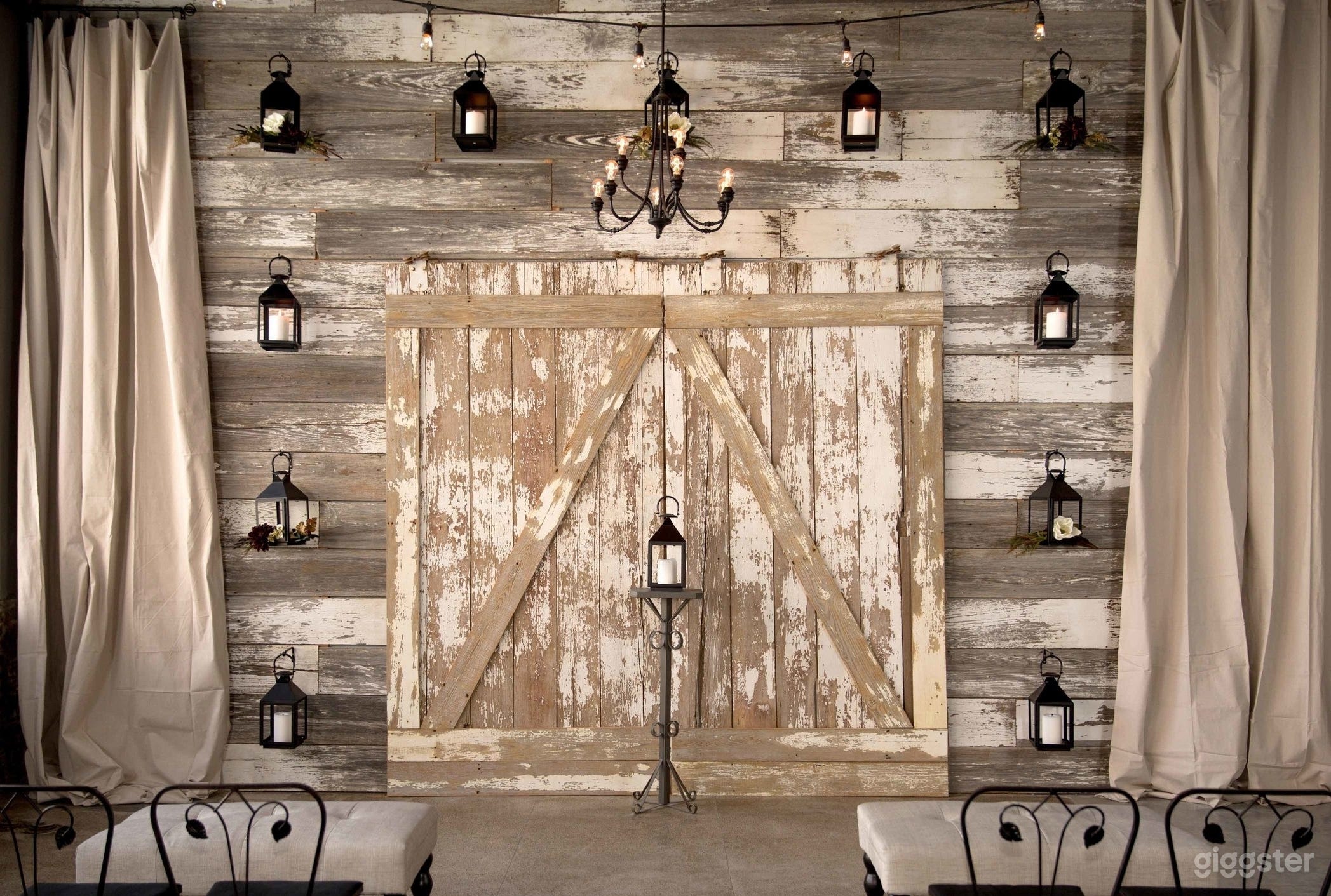 Reclaimed barn wood central wall.