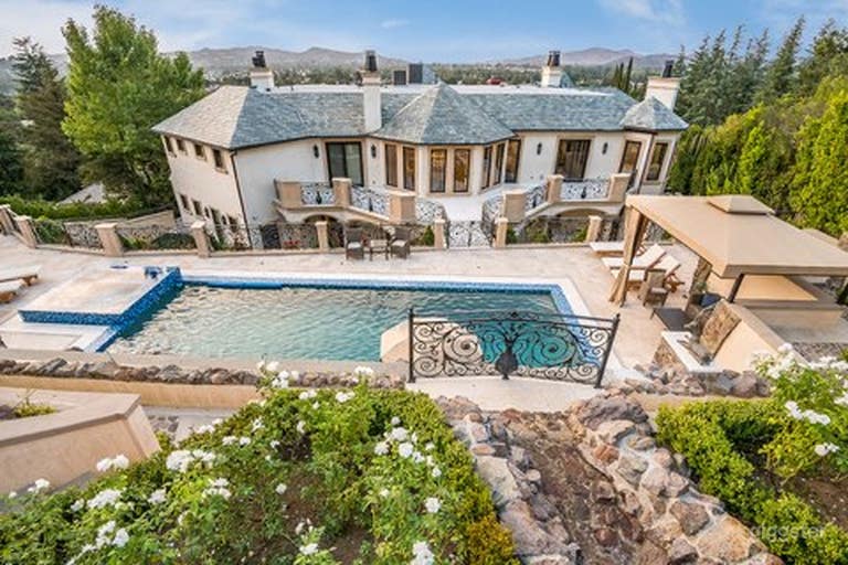  An extravagant pool at a French Chateau Style Mansion 