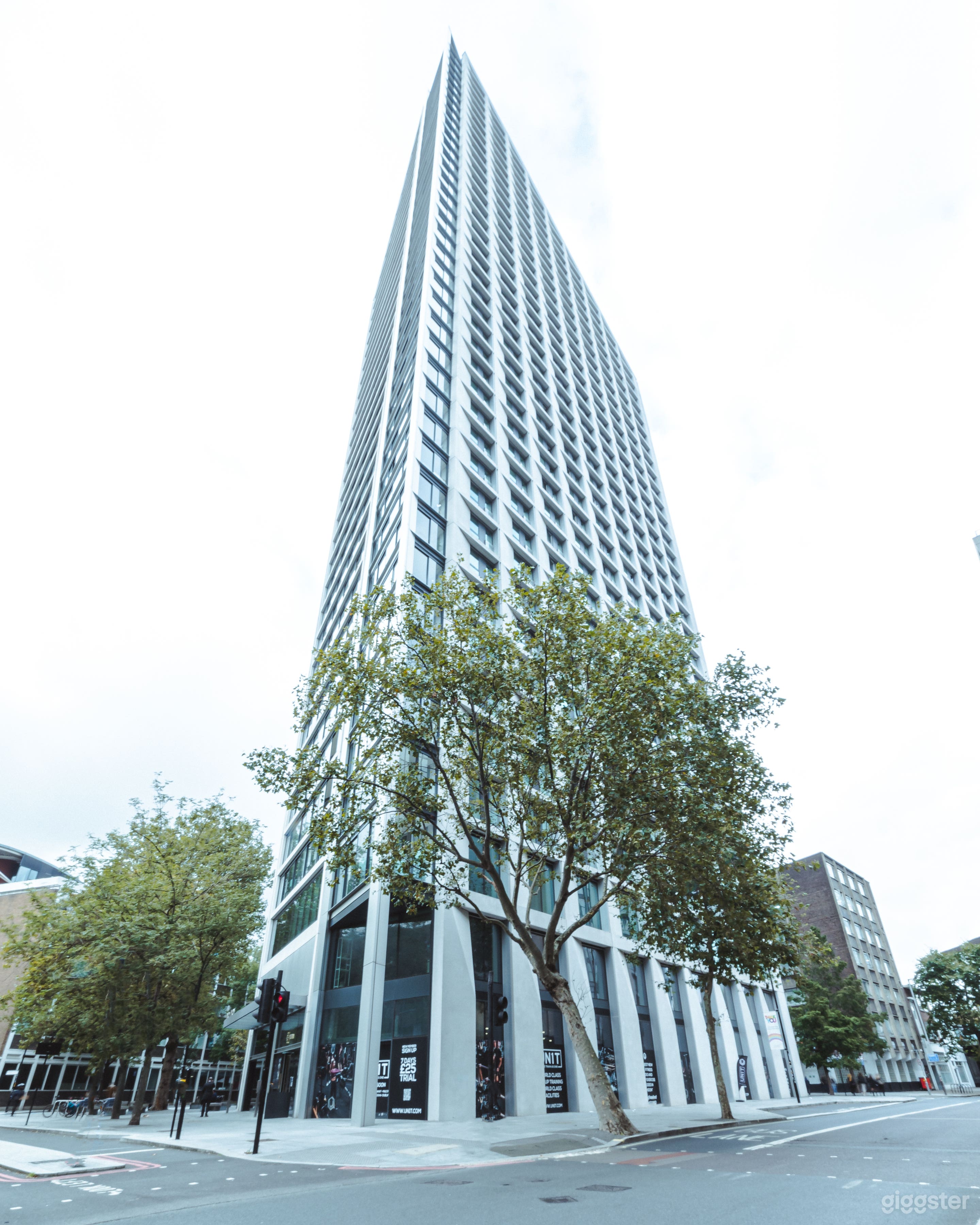 Outside of the building. We are located on the ground floor