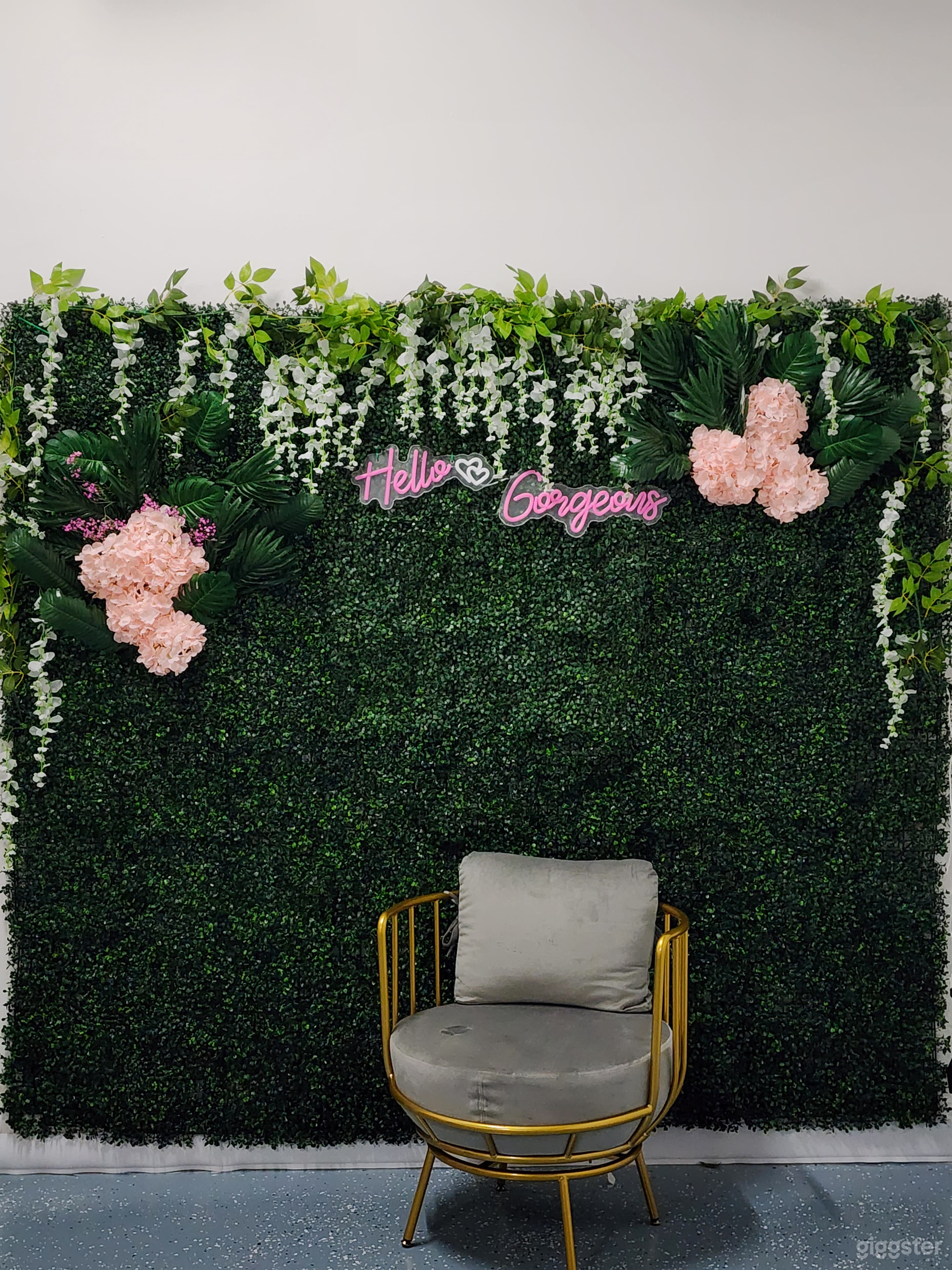Backdrop with lights. Accent chair