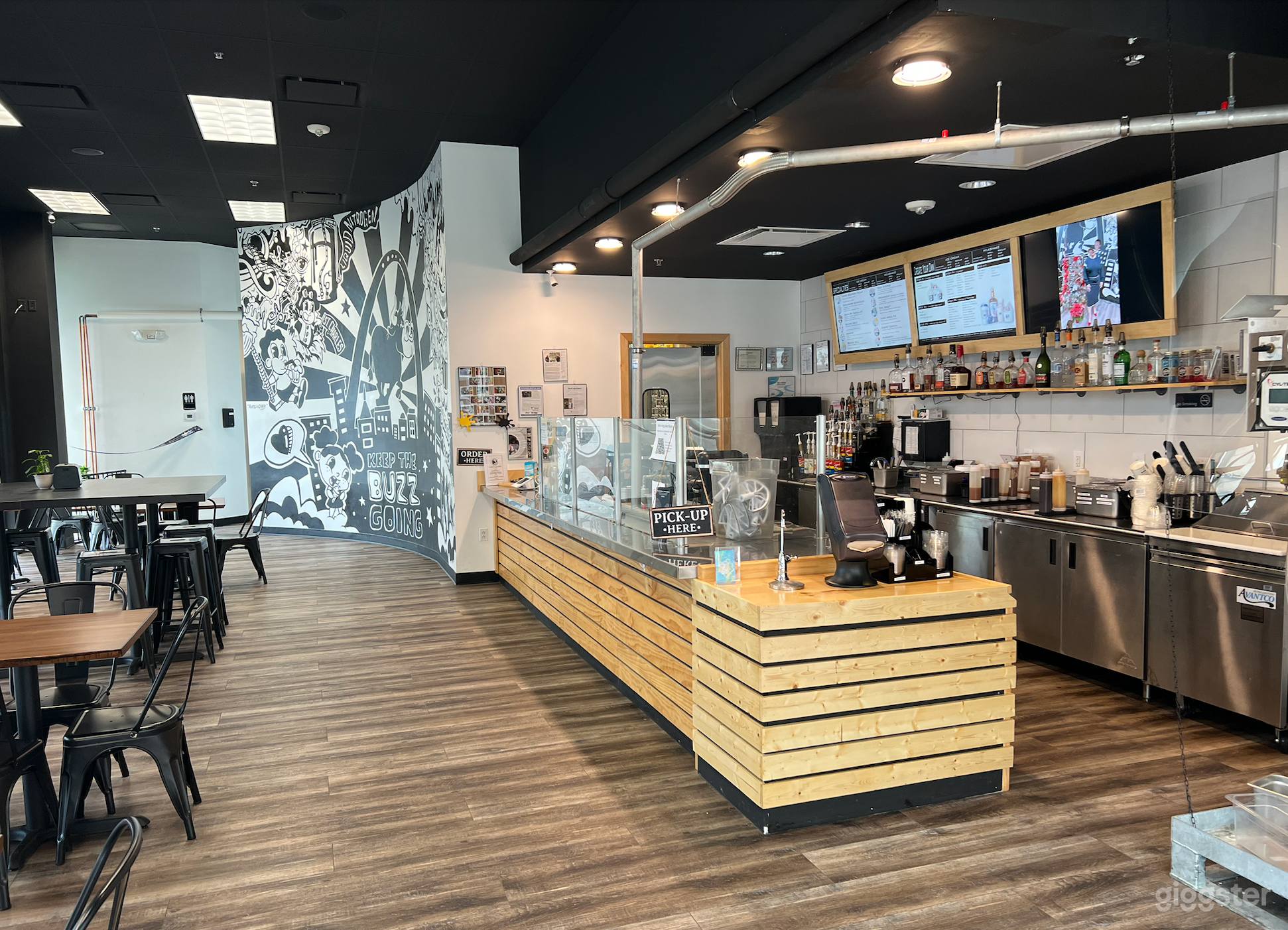 bar and tables set up