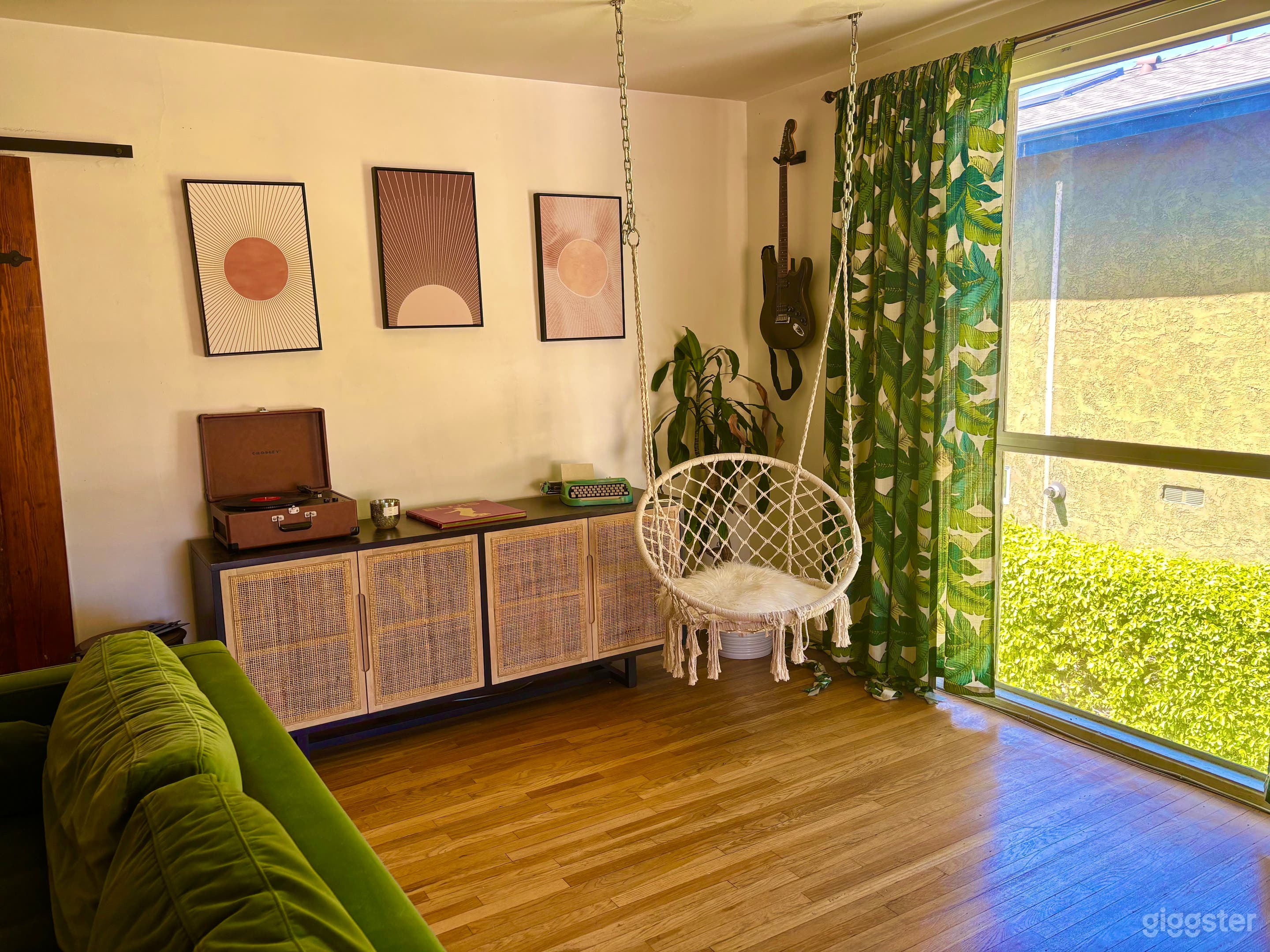 Living room swing chair and record player 