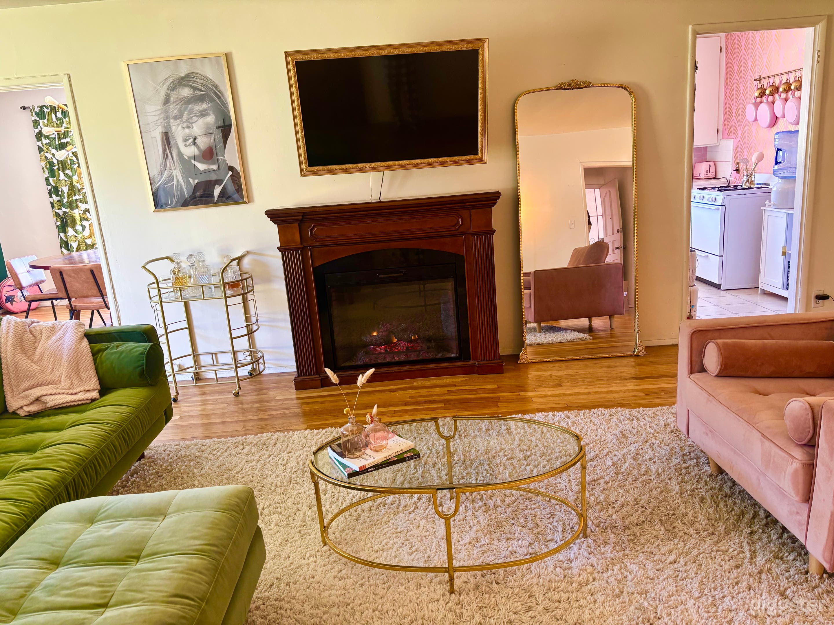 Living room with electric fireplace 