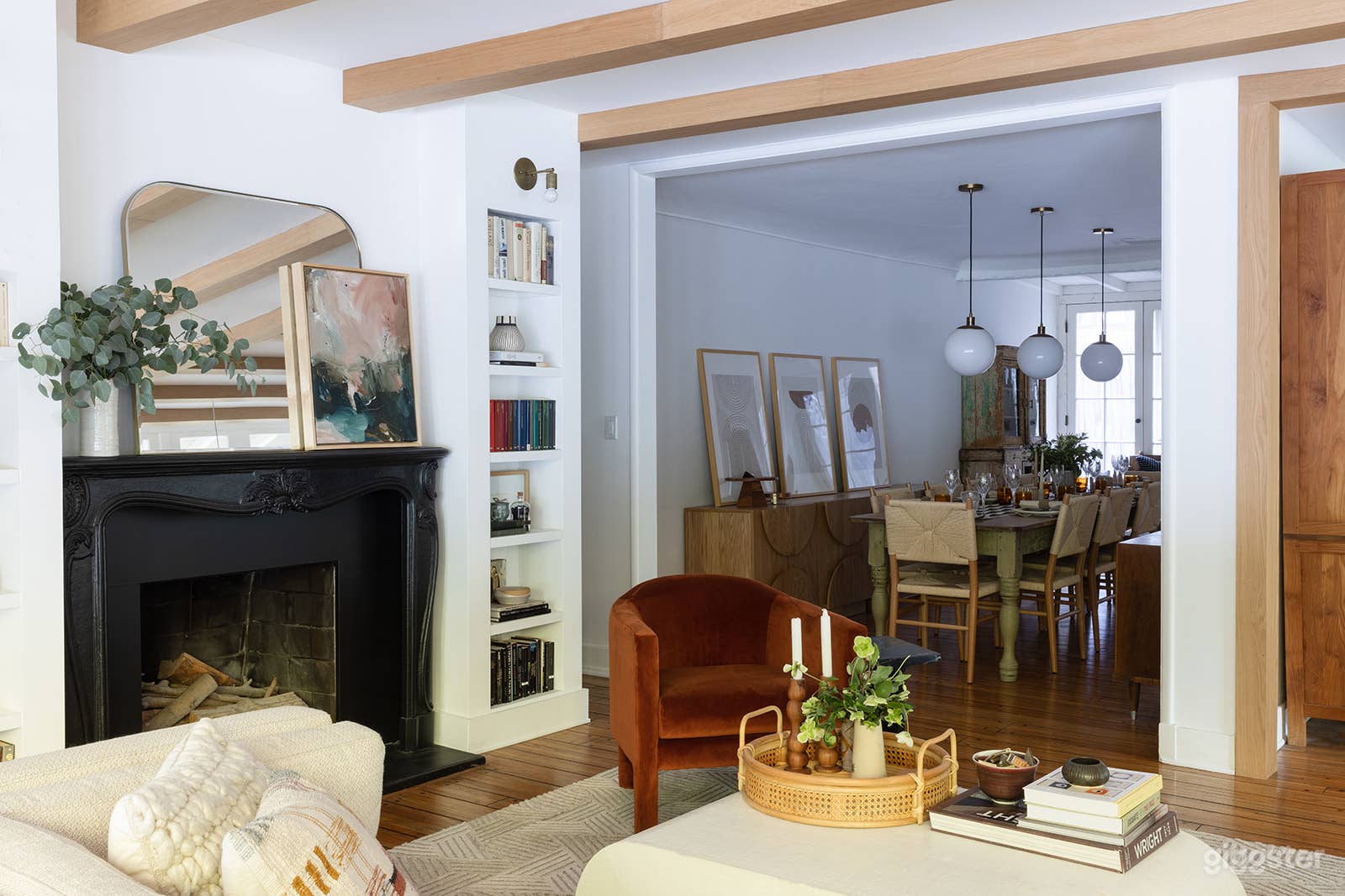 looking into our dining room from the couch, table seats 12