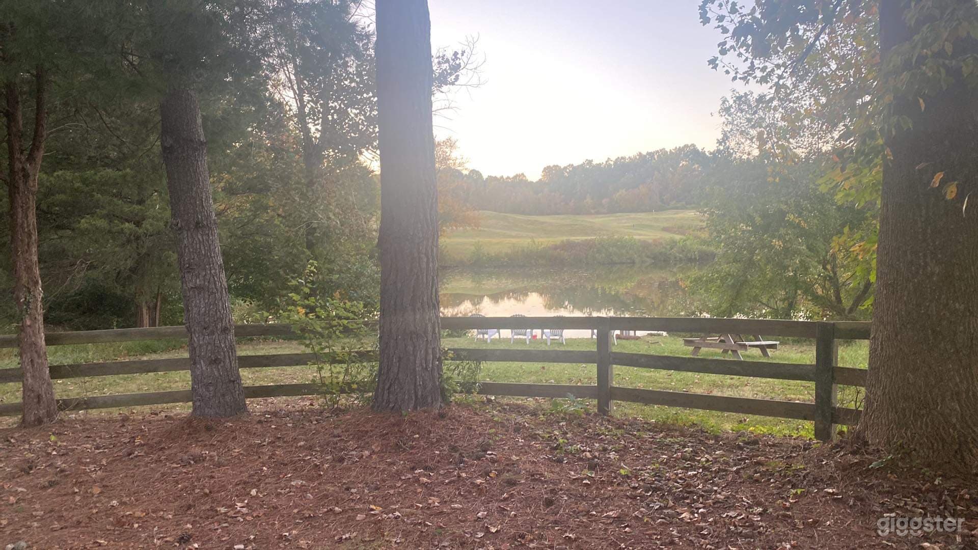 View from the front of the house overlooking the pond. 