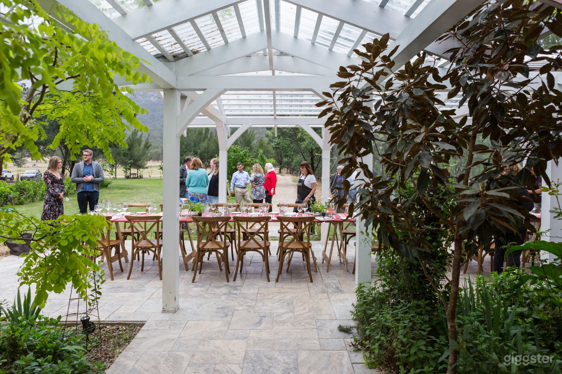 dining under the pergola