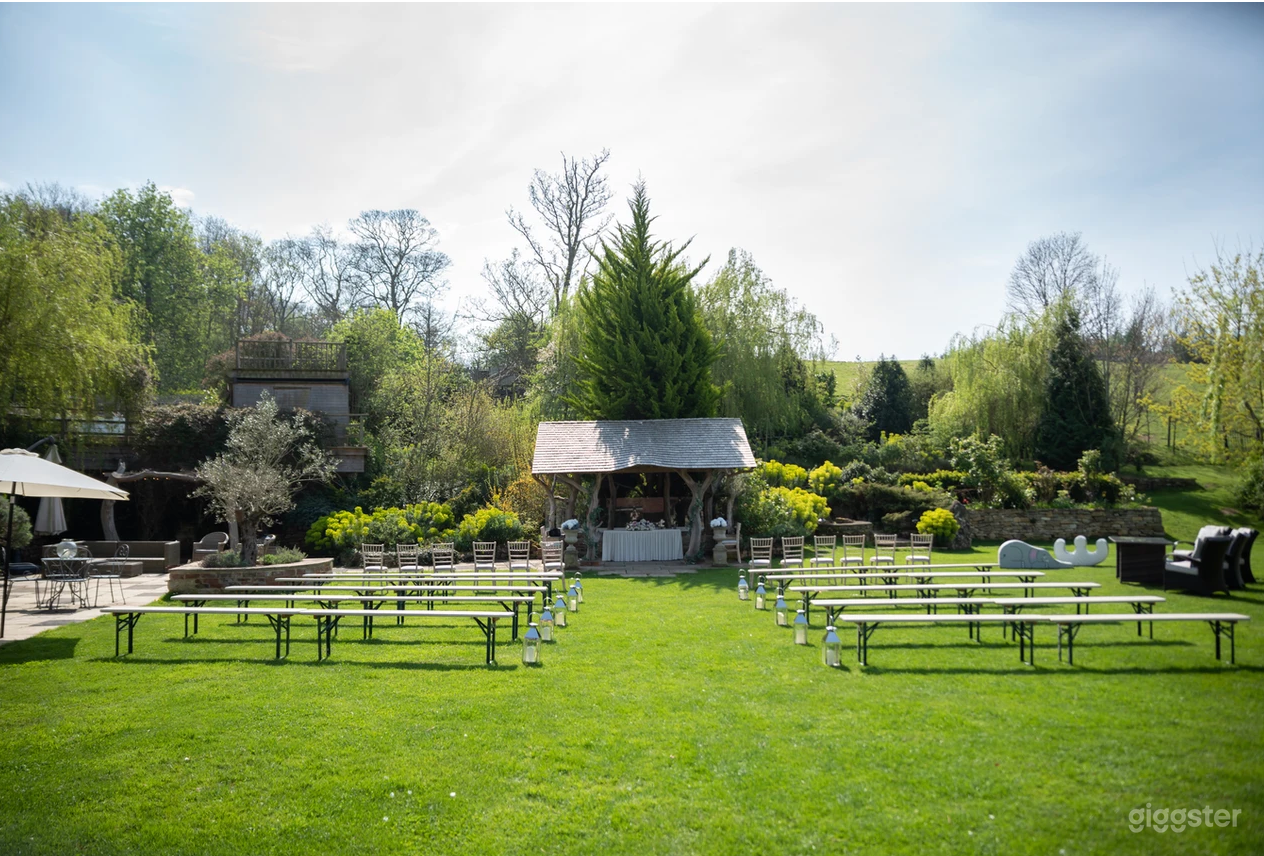 Outdoor Pavilion &amp; Garden with Countryside Beauty Photo 1