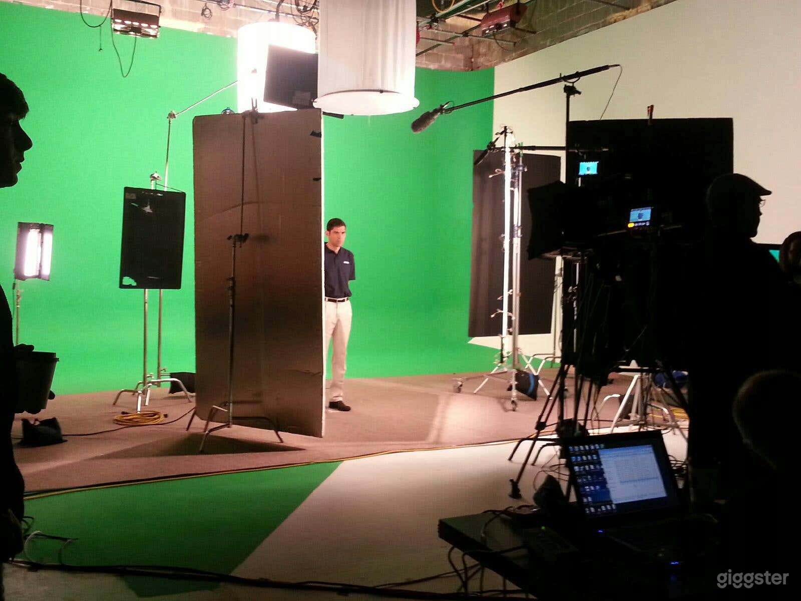 Large studio with green screen and sets