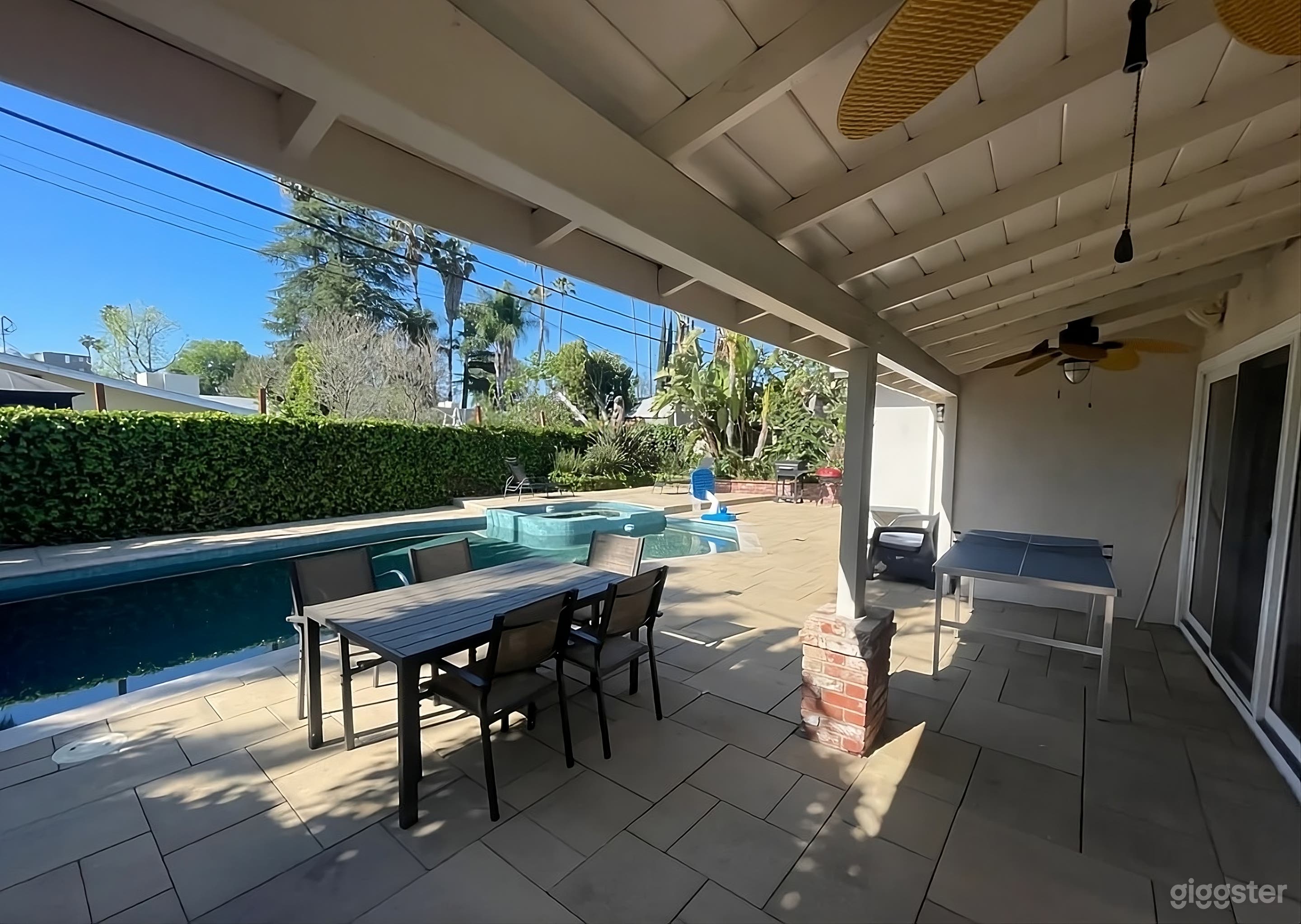 Lush Backyard with Pool and Game Area Photo 3