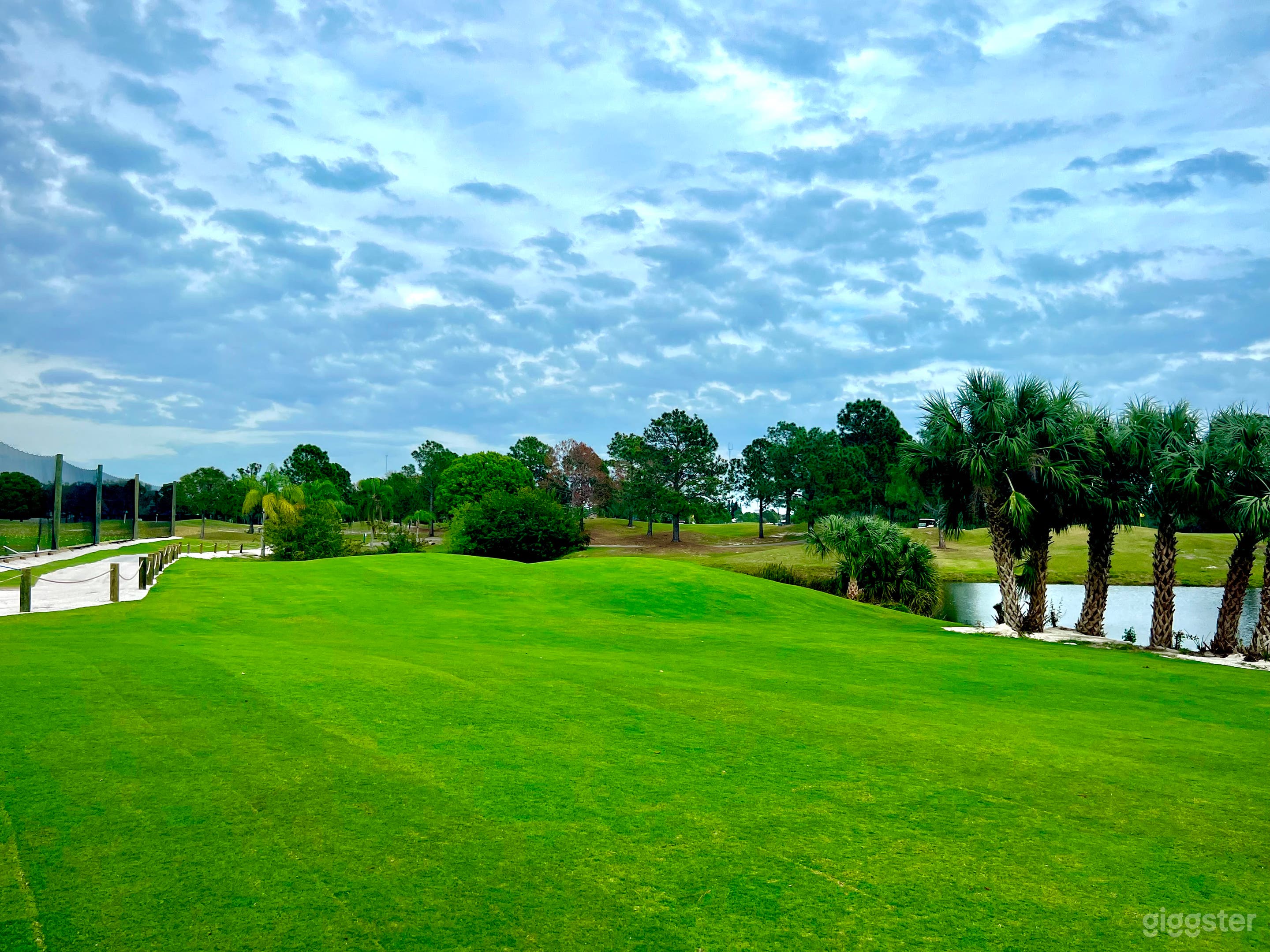Hills, water &amp; trees view (fairway background behind water) sunrise photos 