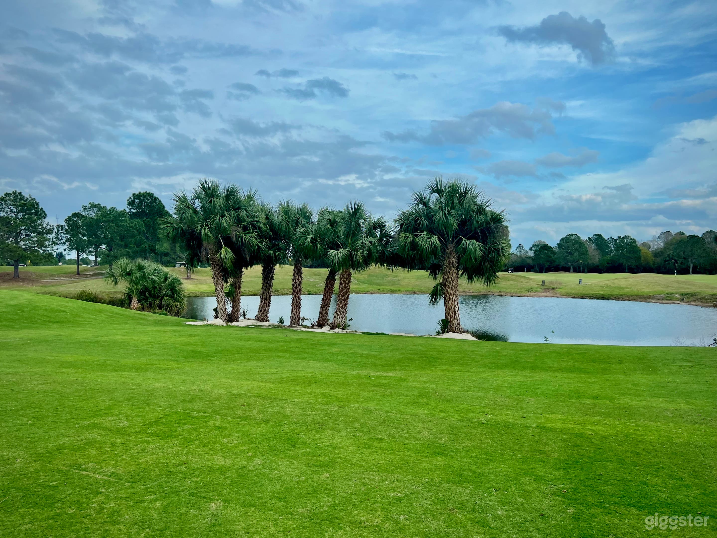 Hills, water &amp; trees view (fairway background behind water) sunrise photos 