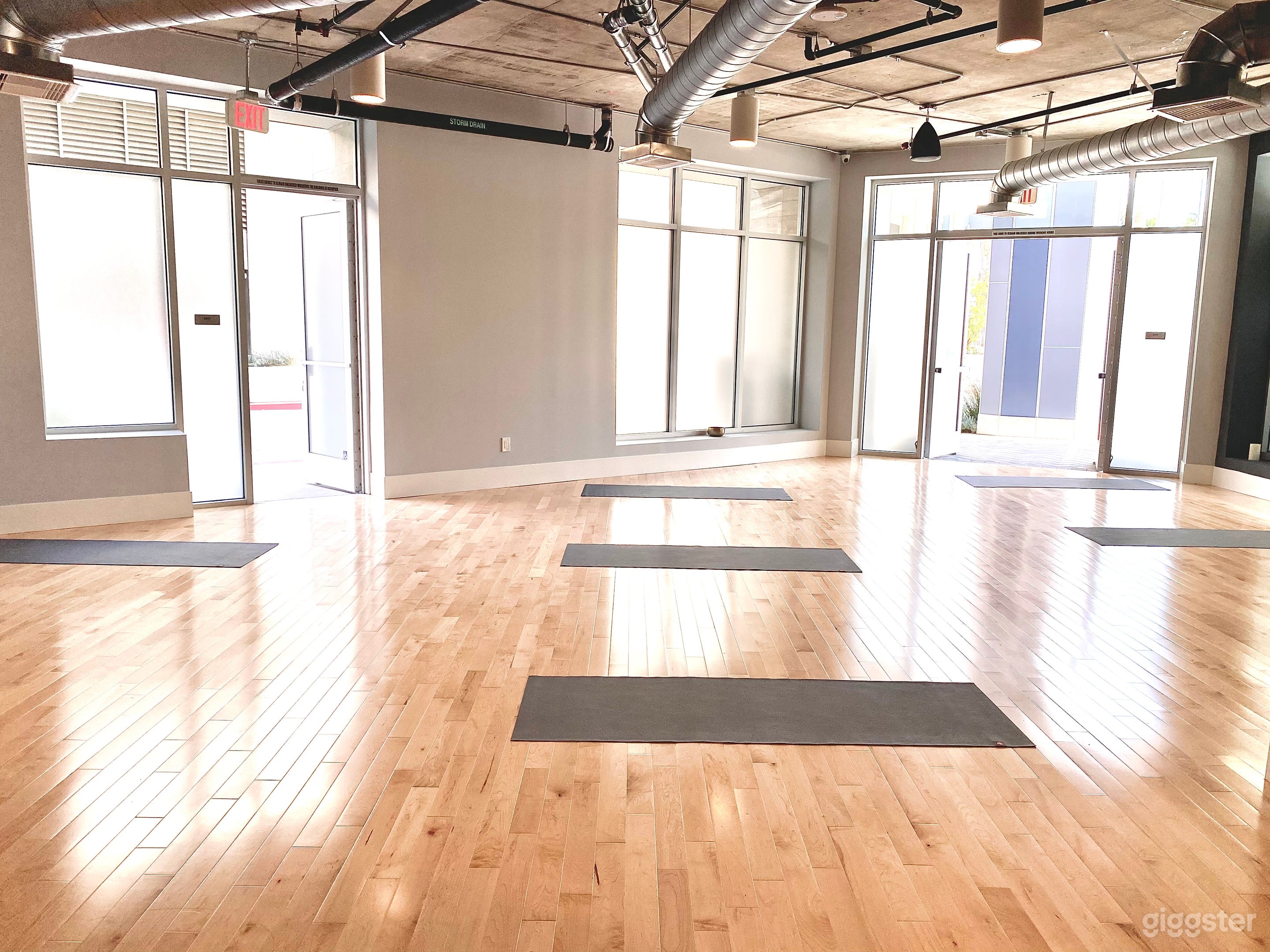 The yoga studio is bright and spacious with lots of natural light.  