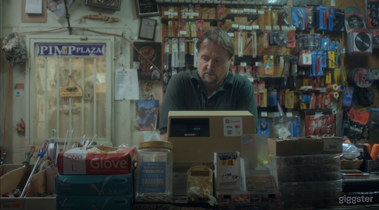 On screen shot of front of the counter towards register. 