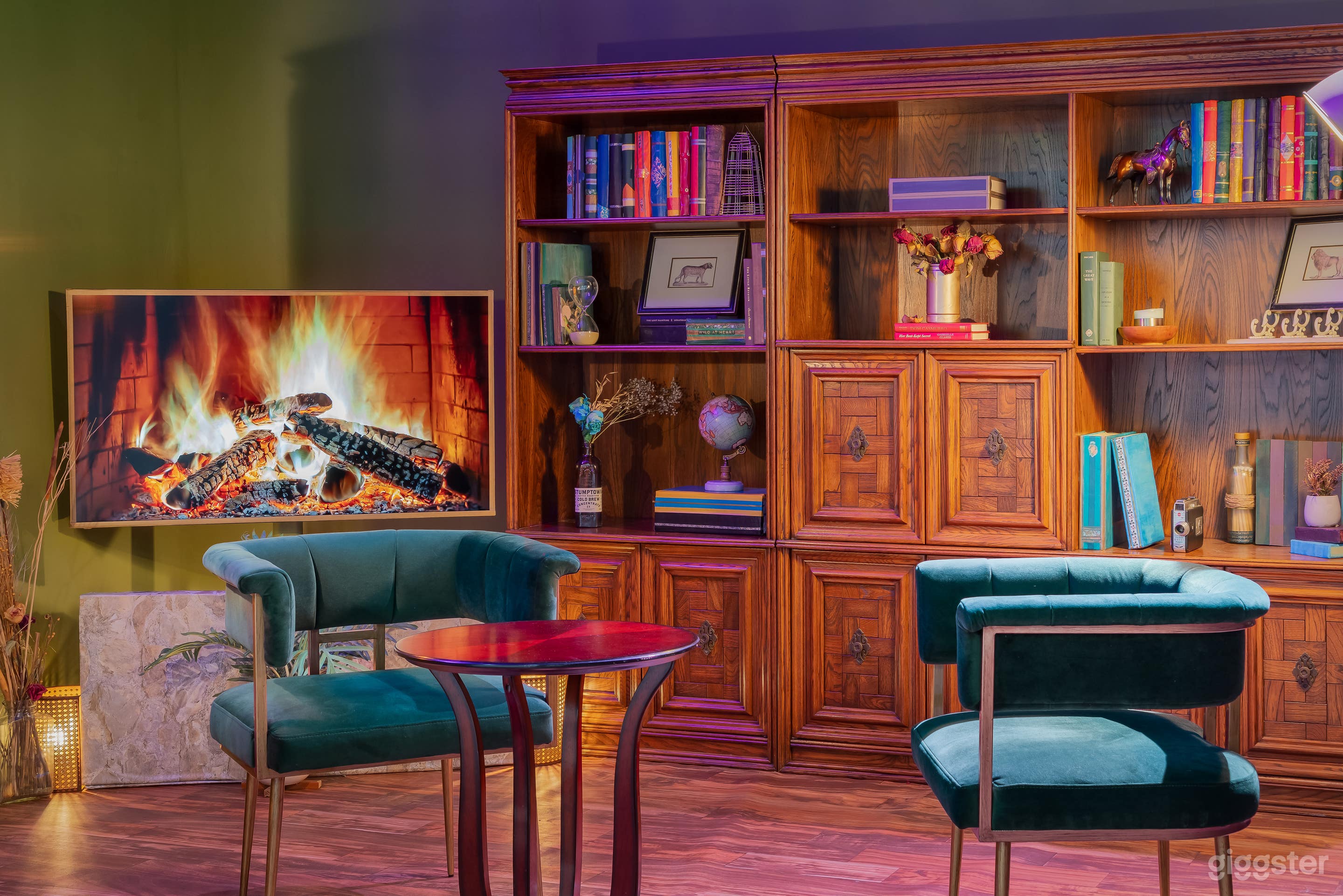 Cinematic Valley Studio with Luxury Library Podcast Set Photo 4