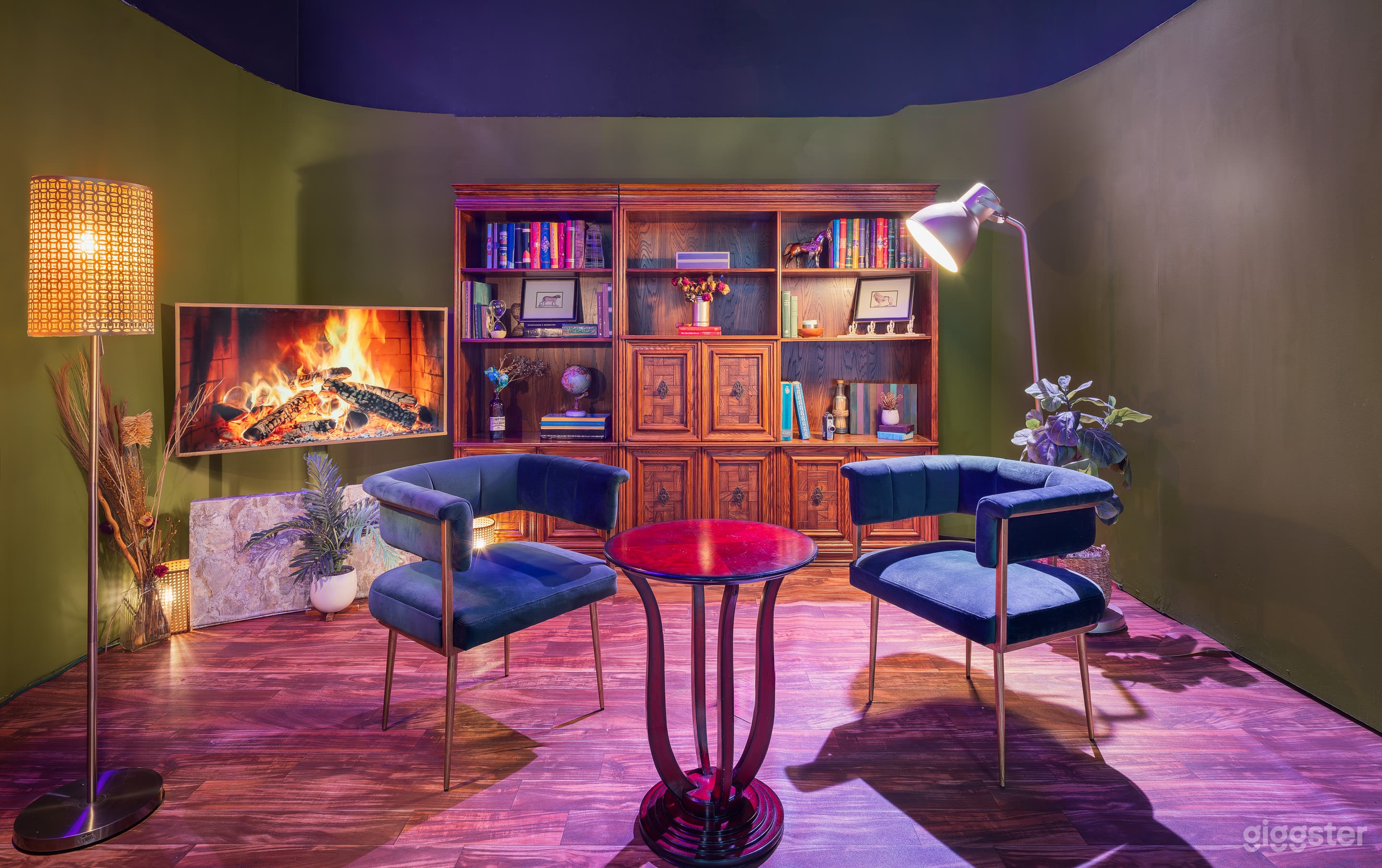 Cinematic Valley Studio with Luxury Library Podcast Set Photo 3