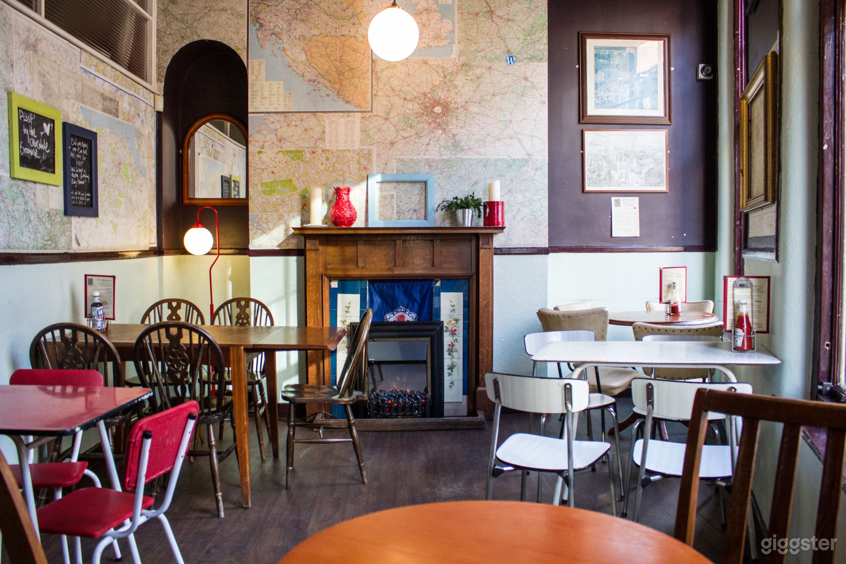 Small private room upstairs overlooking John Bright Street.  Map decoupaged walls, fireplace, traditional style dado rail