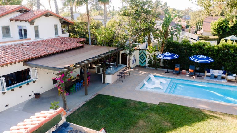  Aerial view of backyard and pool 