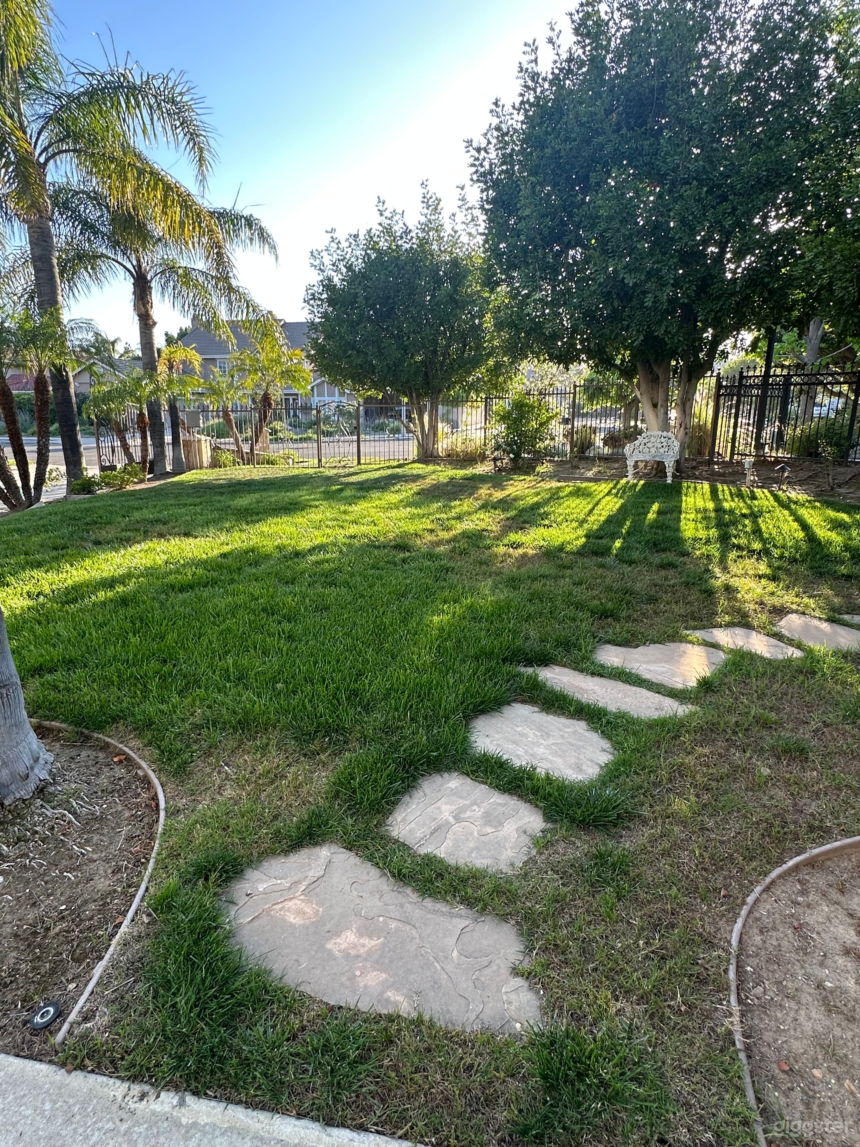 Large grass area in the front yard.