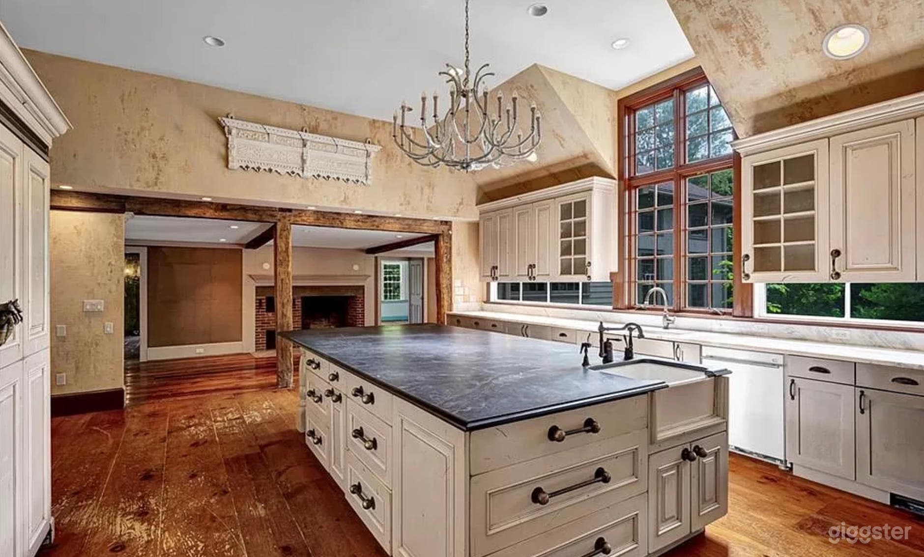 Huge Chef's kitchen with 12 ft x 6 ft soap stone island. Vaulted ceiling with a lot of light. 