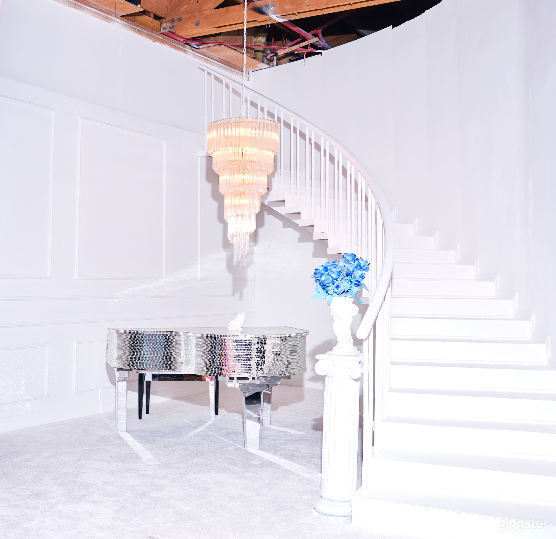 White Staircase + Disco Piano | Powder Room Studio Photo 1
