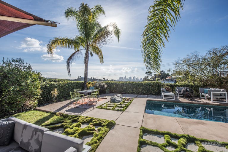  Mid-Century Ranch House.
With recording studio, pool, view of Downtown Los Angeles 
