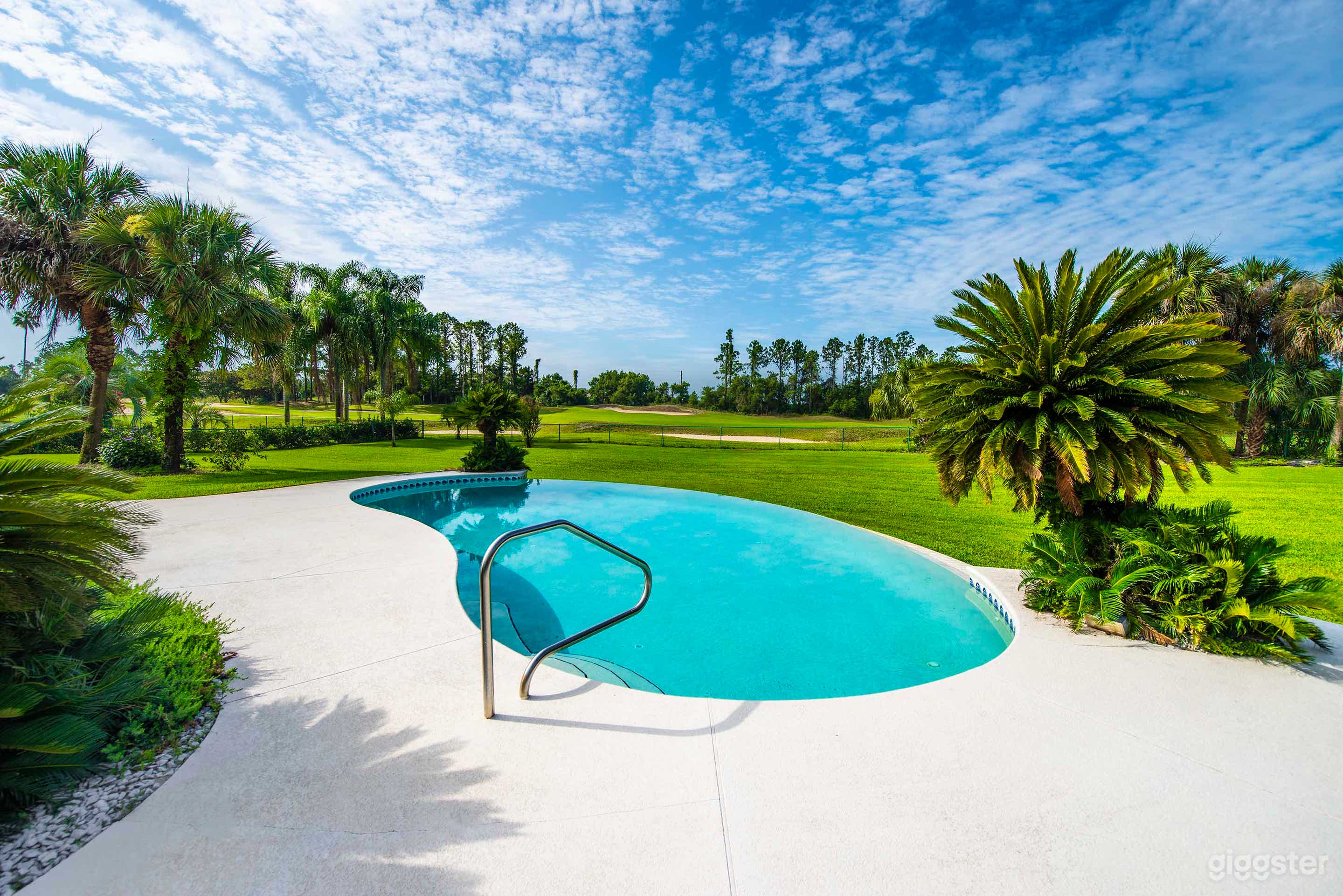 Tropical Pool &amp; Golf Course Backdrop Photo 1