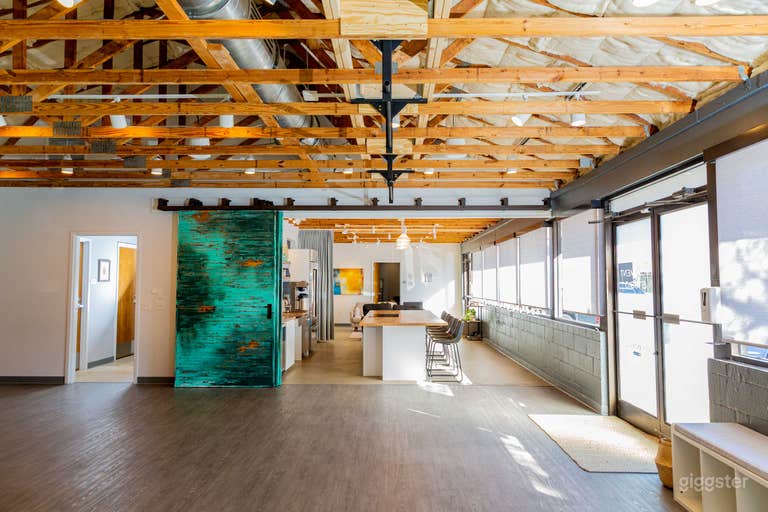  Studio space with sliding doors open to the kitchen.  The sliding doors can be closed if you&#x27;d rather separate the studio space from the kitchen. 