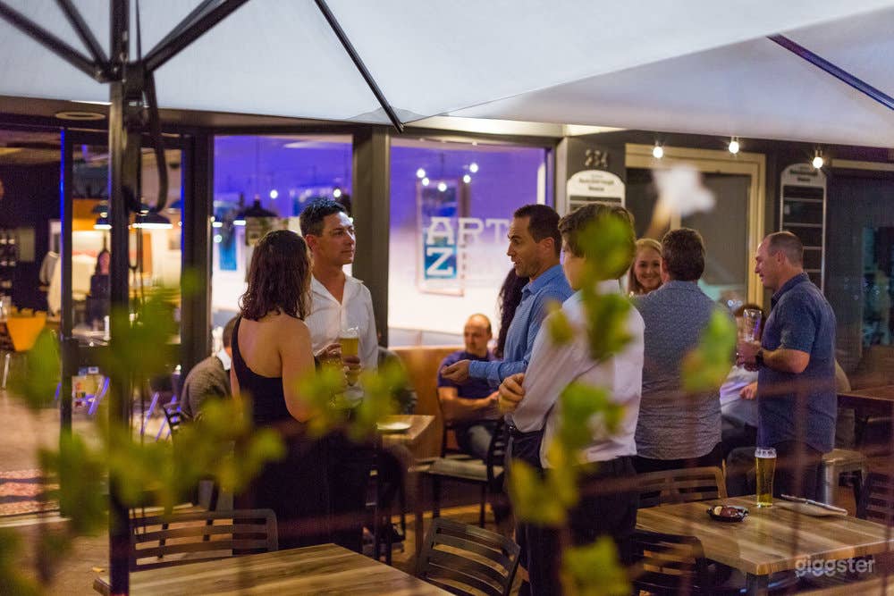 View looking in from outside al fresco area during function.