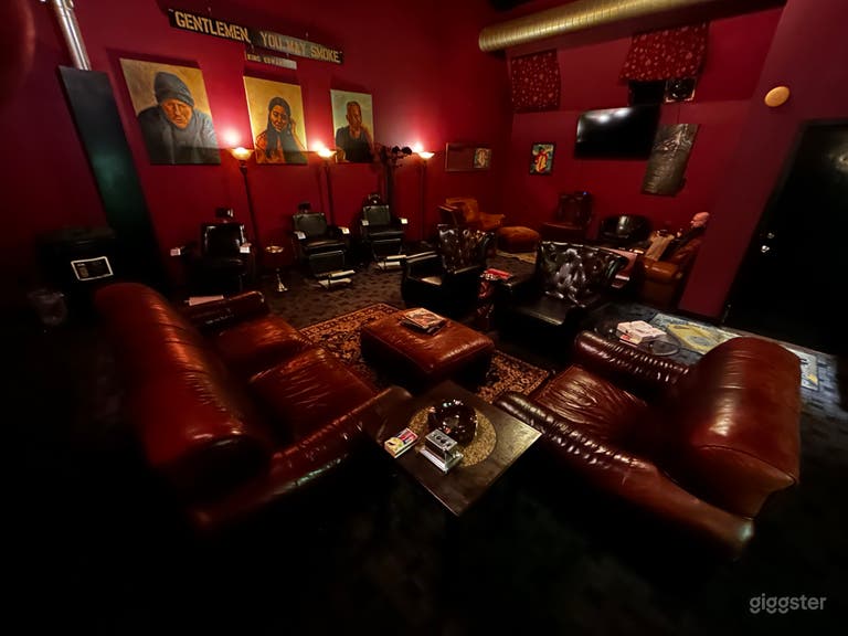  600 sq ft Middle cigar lounge, sofa and easy chairs, 3 x barber chairs, flat screen TV and tobacco Idian 