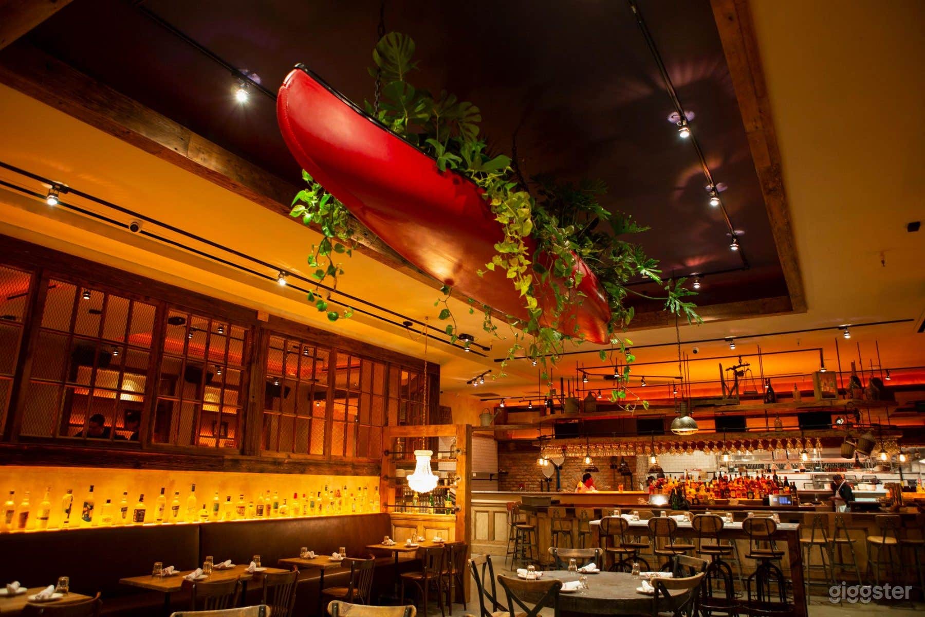 Wine Bar Room with unique decor, bar, and brick oven pizza