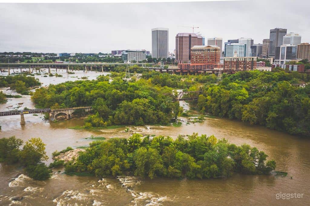 Drone shot of Sharp's Island (in the foreground) looking upstream.