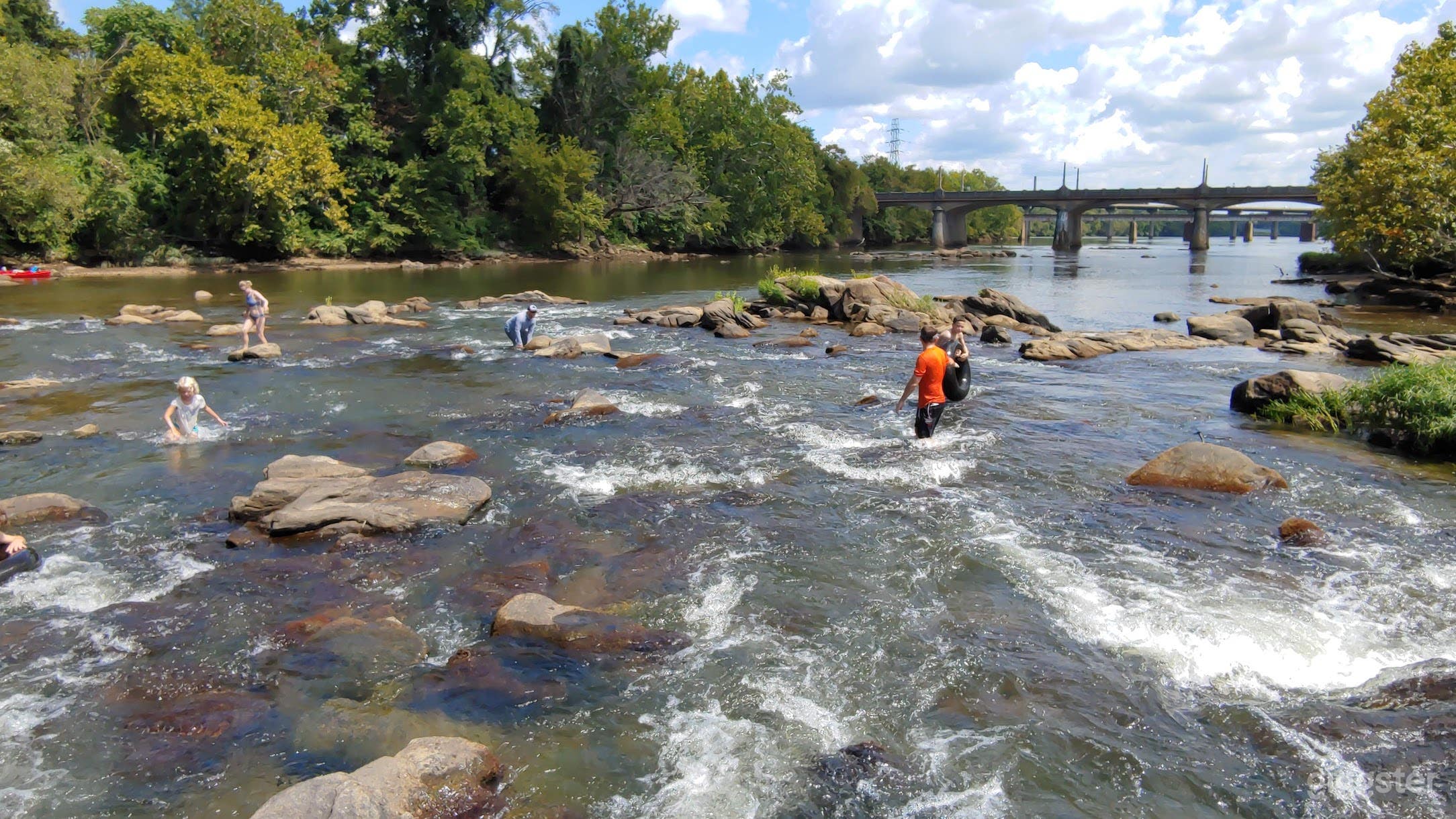In the summer, the river is low and inviting for swimming, tubing and other watery fun!
