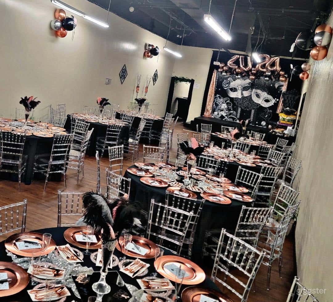 Main Hall Setup with Ghost Chairs *stage view