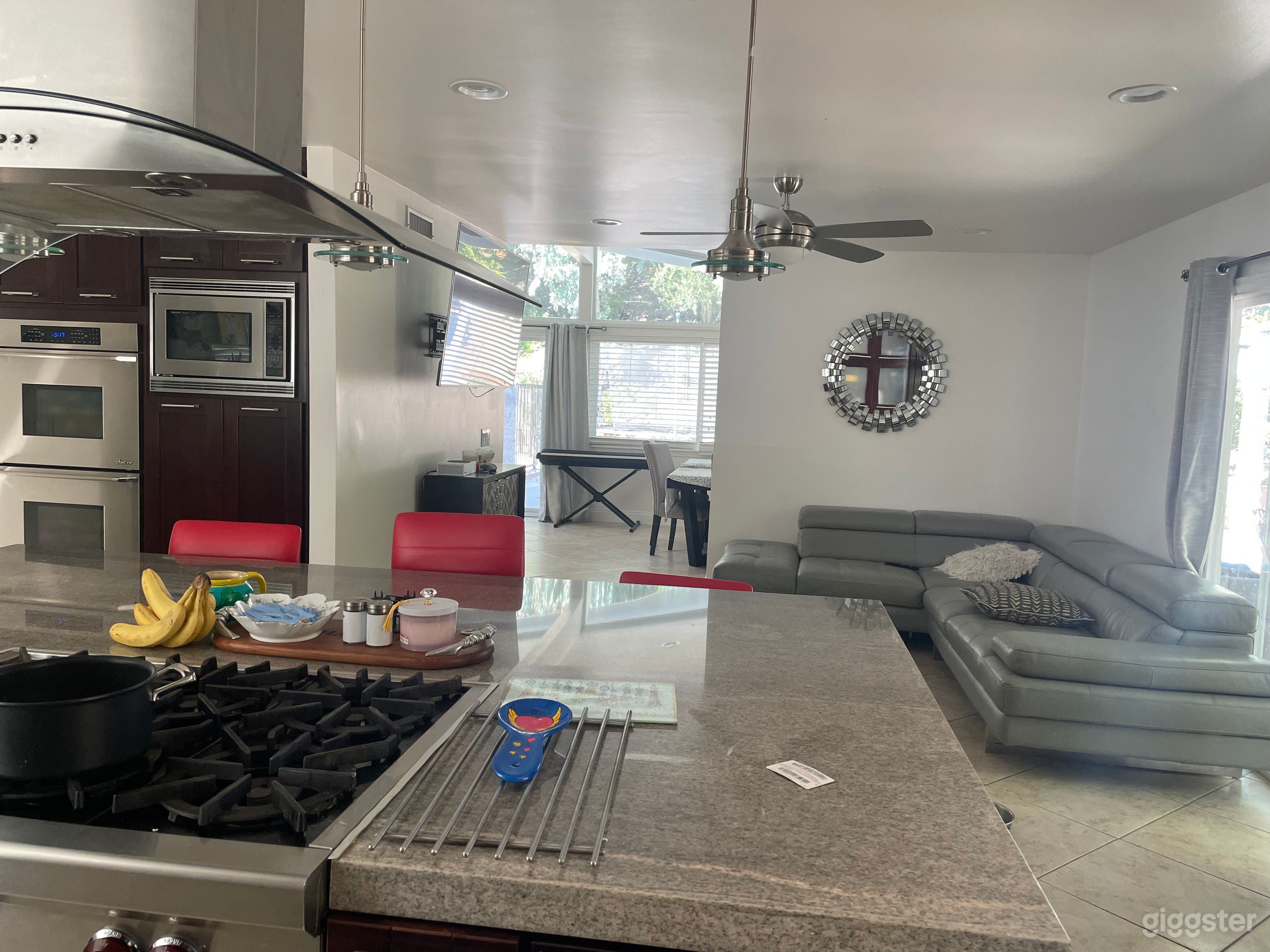 This is the view from the kitchen to the dining room and backyard.