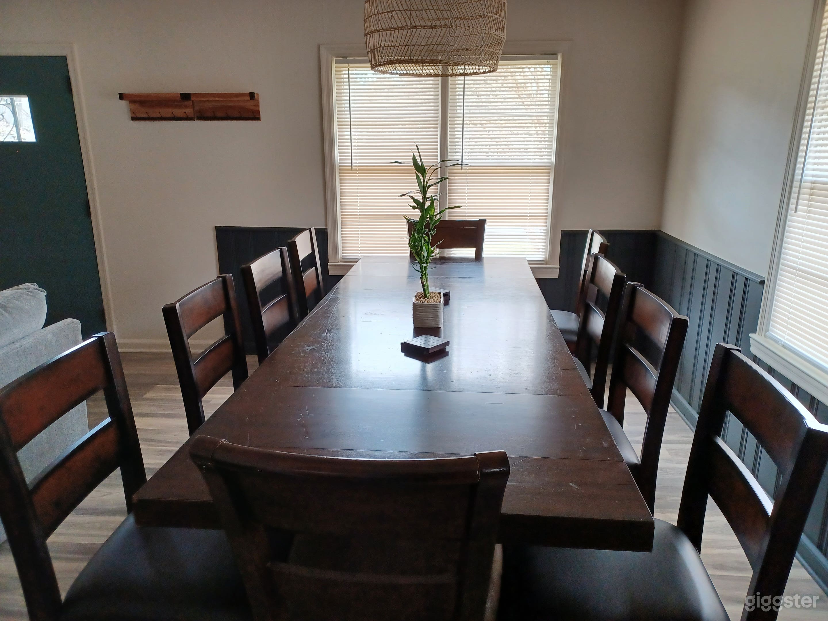 Large dining table with seating for 10