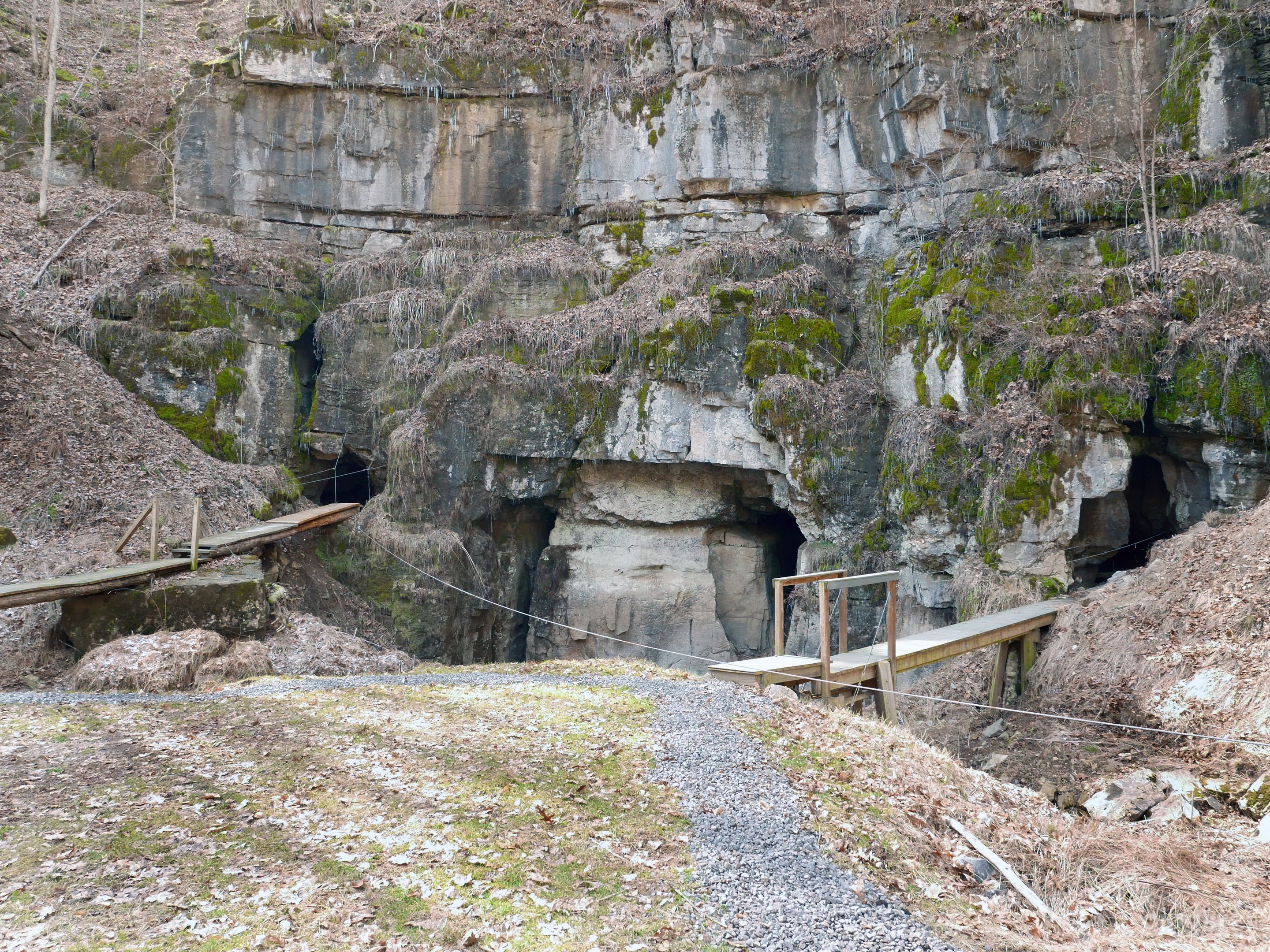 Some of the caves have bridges to provide fr easier access. (The cable crossing this photo is to be removed.)