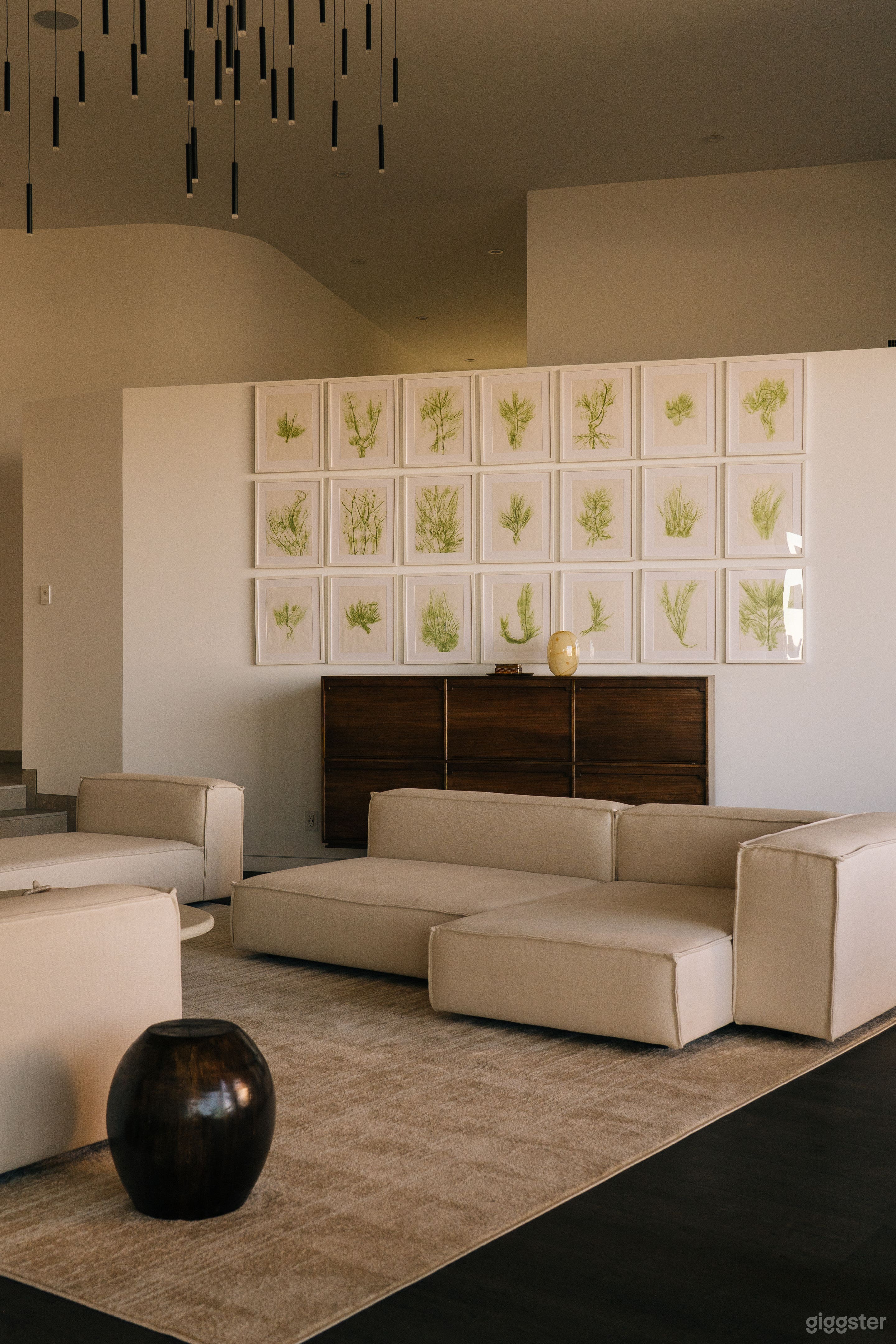 Contemporary modern, warm, details + high end furniture, tall ceilings