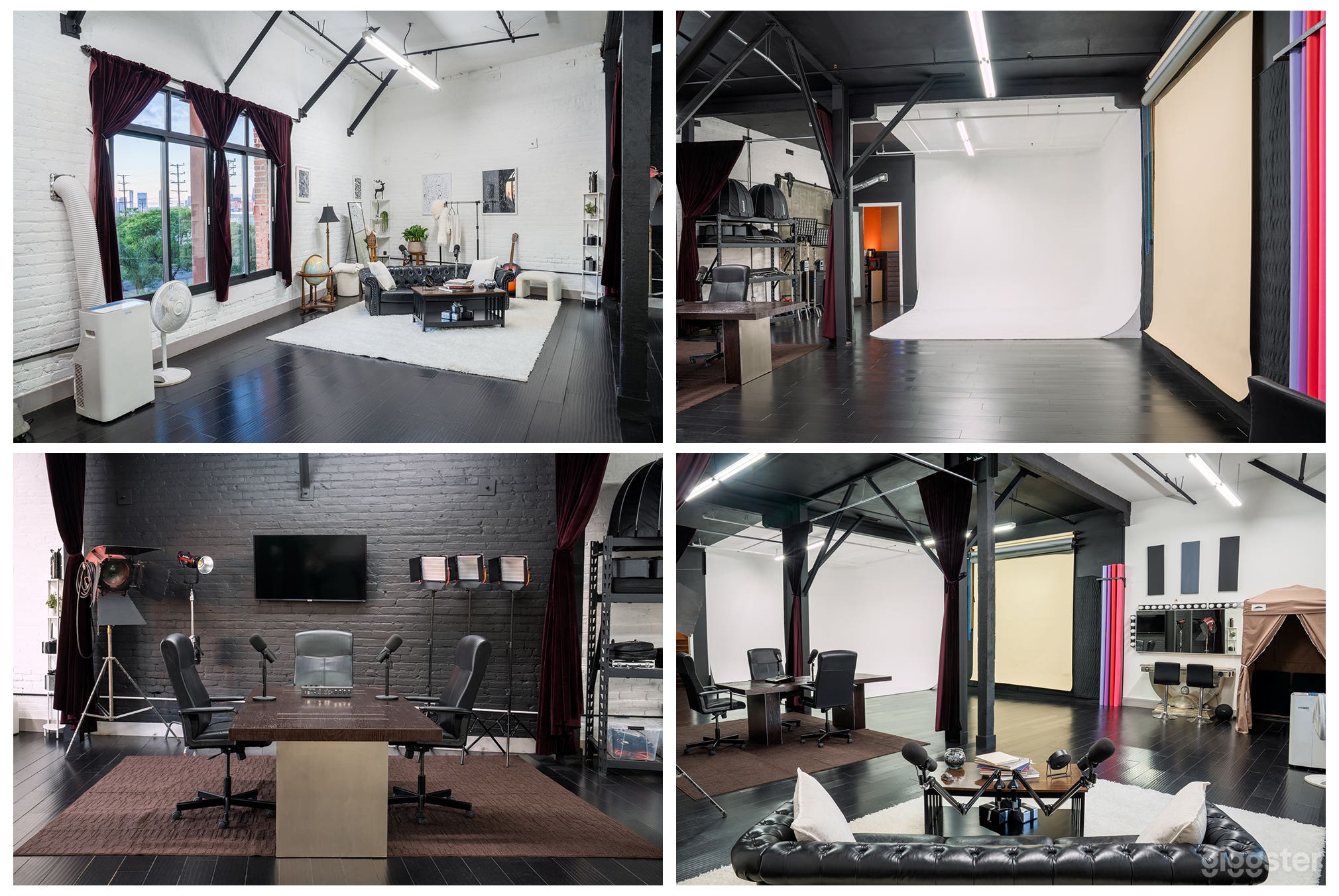 Foto di Loft in bianco e nero con attrezzatura, parete ciclorama e podcast 1