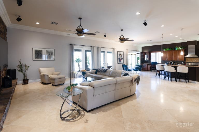  Great room looking into living room, breakfast area, and kitchen island 