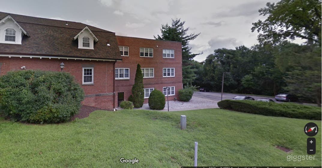 Front view with parking area